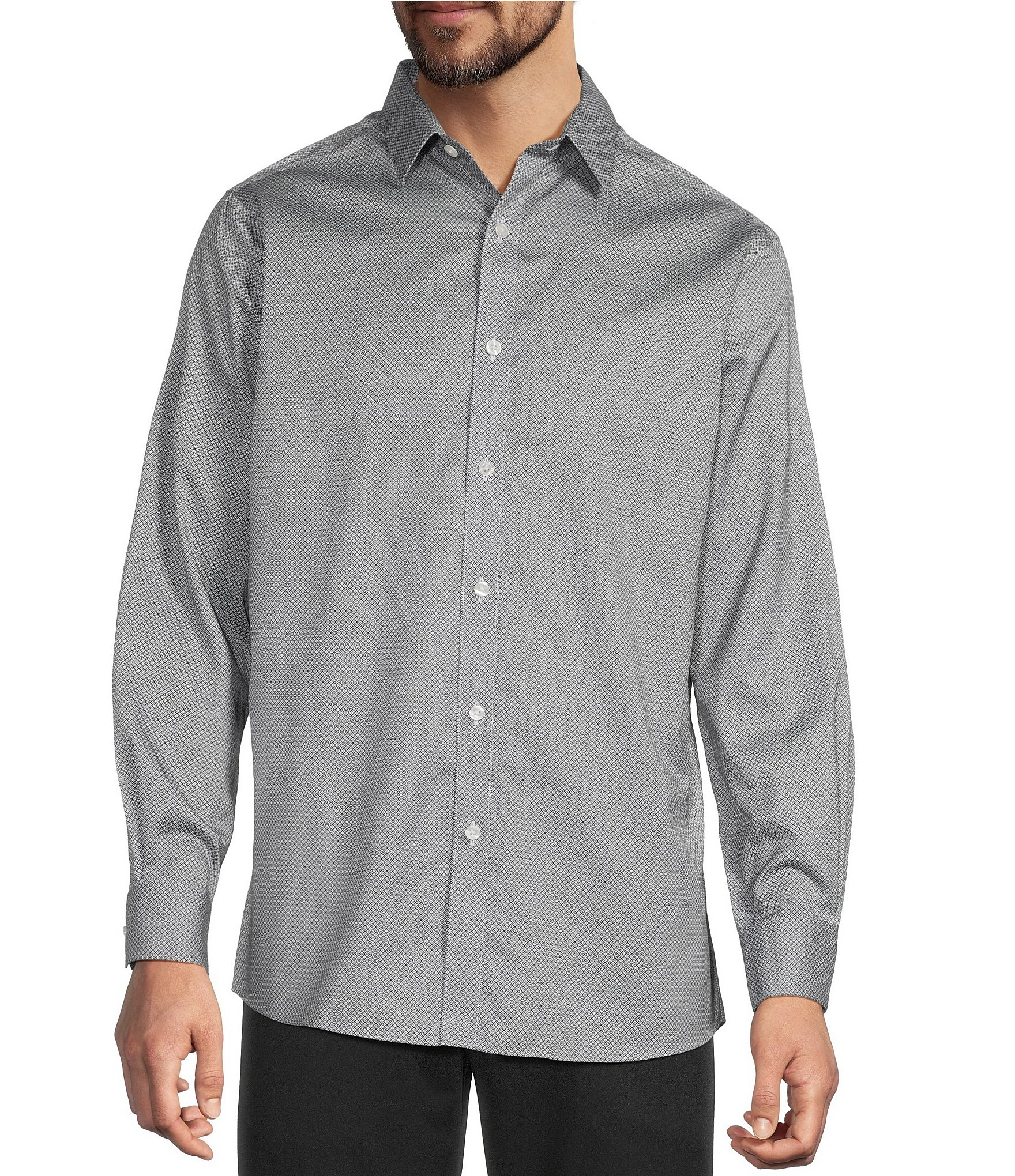 Hart Schaffner Marx State Street Essentials Long Sleeve Micro Geo Print Button Front Shirt