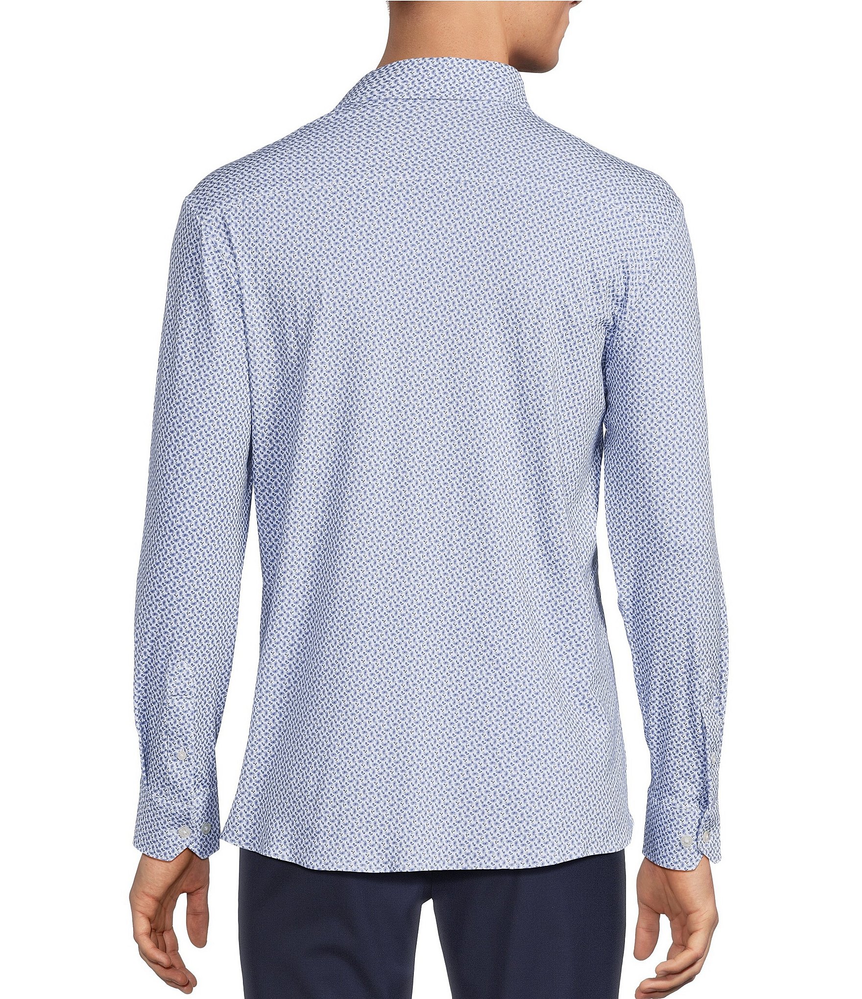 Hart Schaffner Marx State Street Essentials Long Sleeve Paisley Albini Knit 4Flex Coat Front Shirt