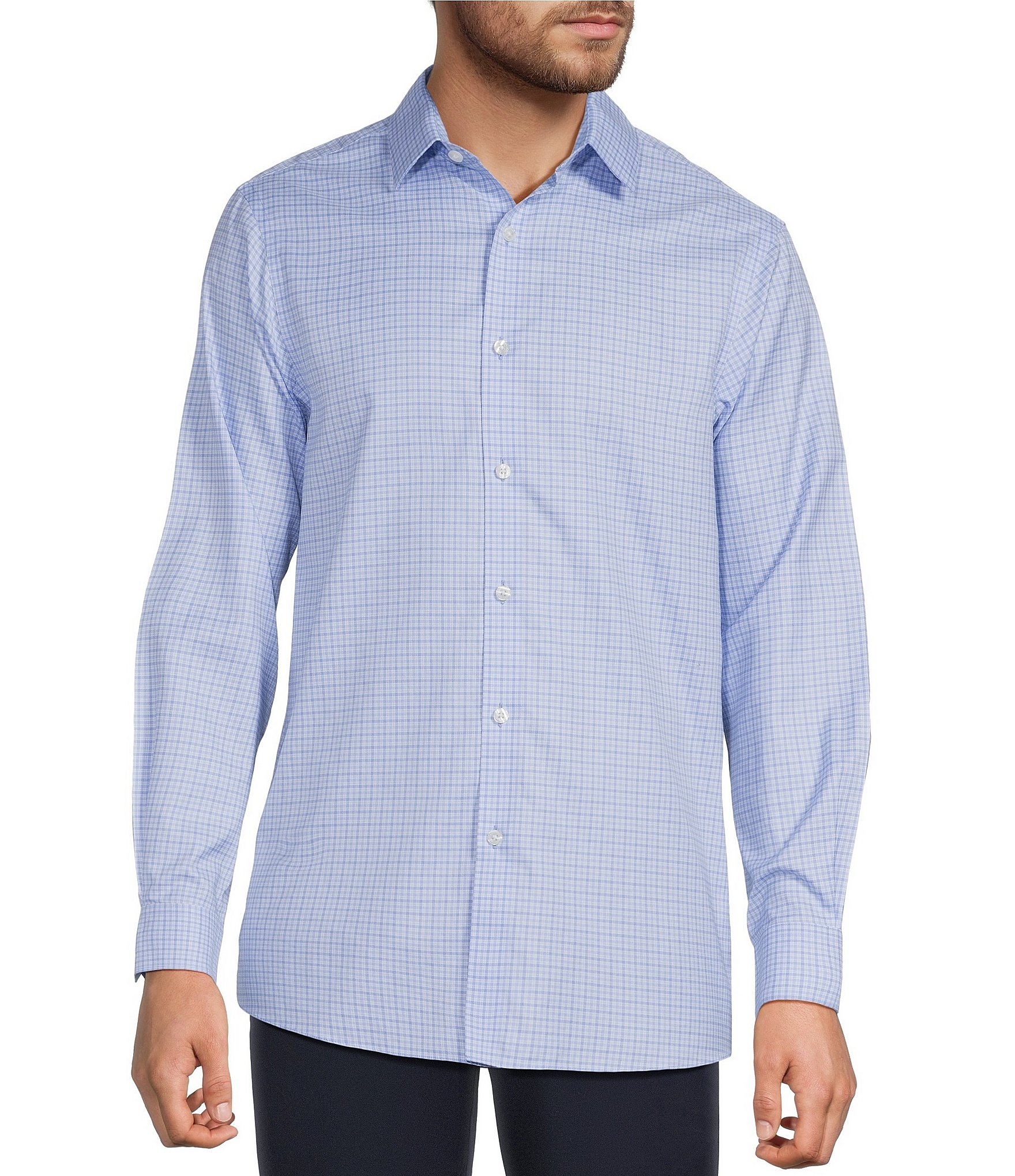 Hart Schaffner Marx State Street Essentials Long Sleeve Yarn Dye Button Front Shirt