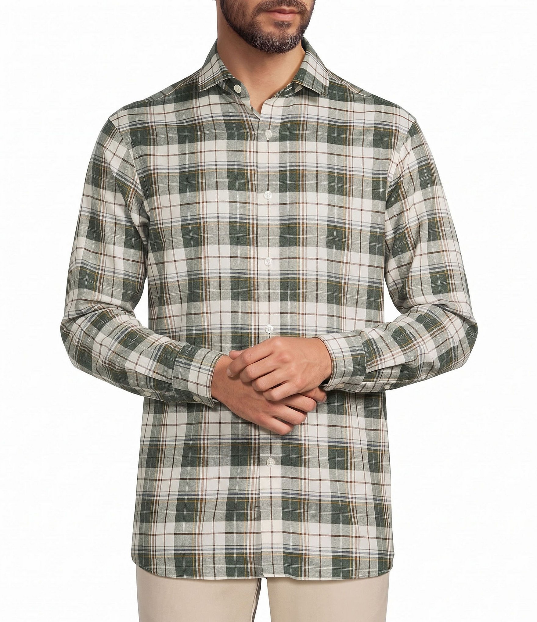 Hart Schaffner Marx The Heritage Collection Heather Spread Collar Plaid Sport Shirt