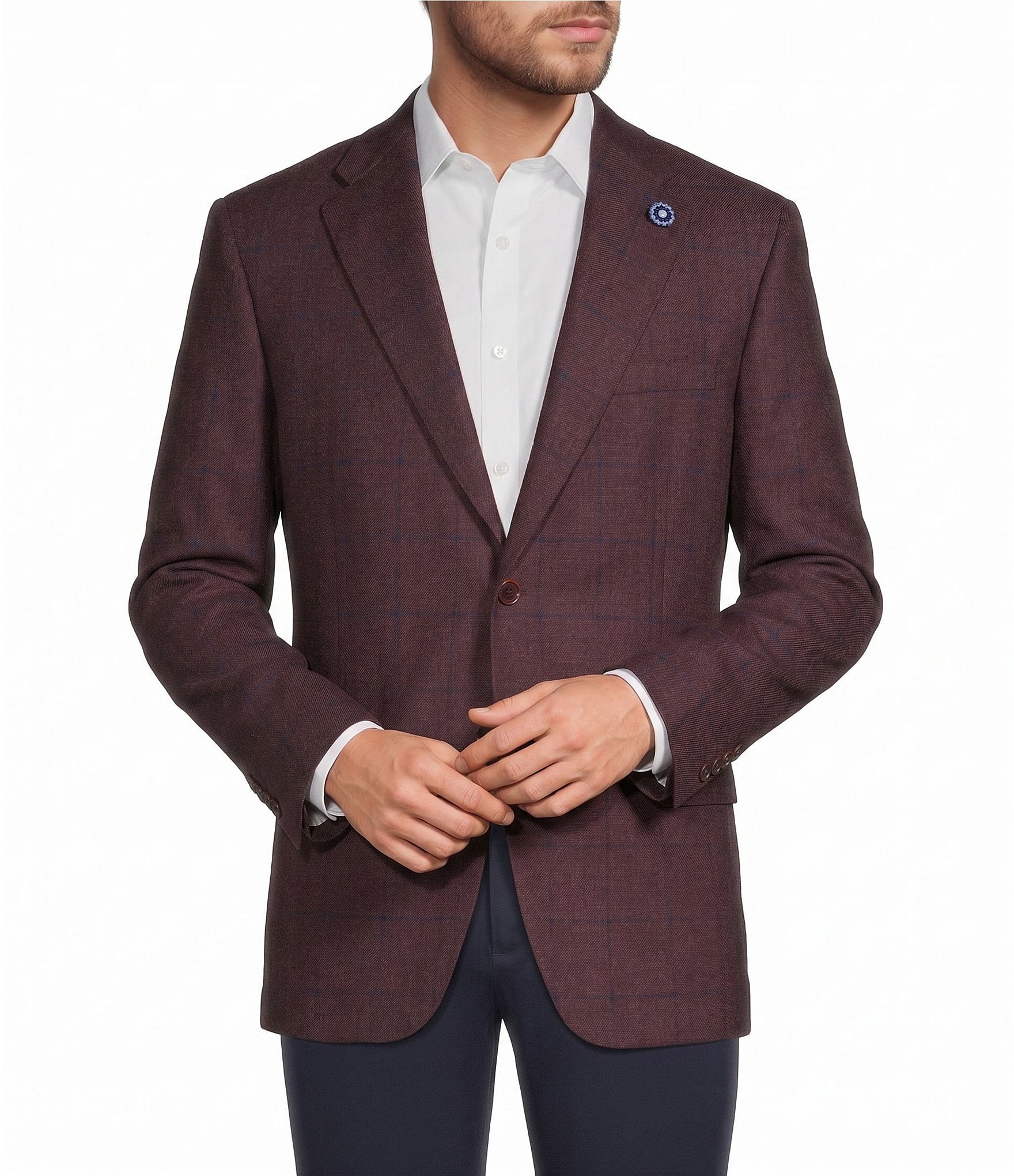 Hart Schaffner New York Modern Fit Windowpane Plaid Sport Jacket