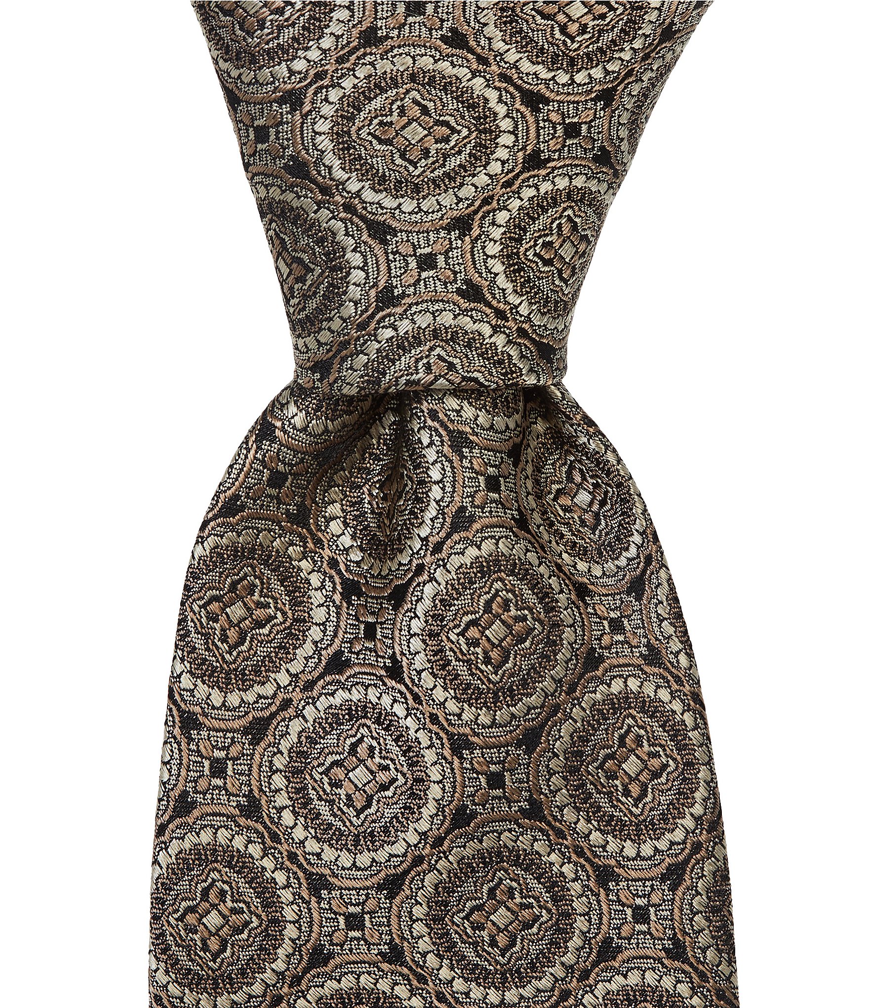 Hickey Freeman Medallion Print Traditional Silk Tie