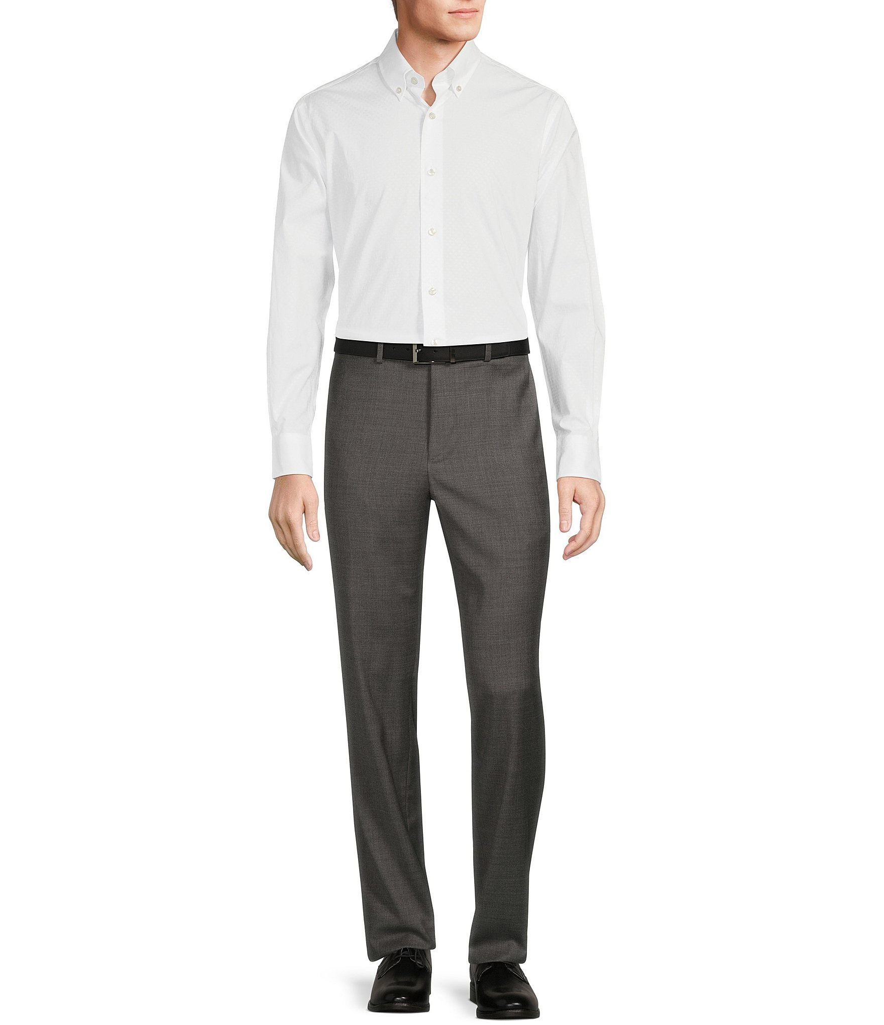 Hickey Freeman Modern Fit Flat-Front Solid Dress Pants