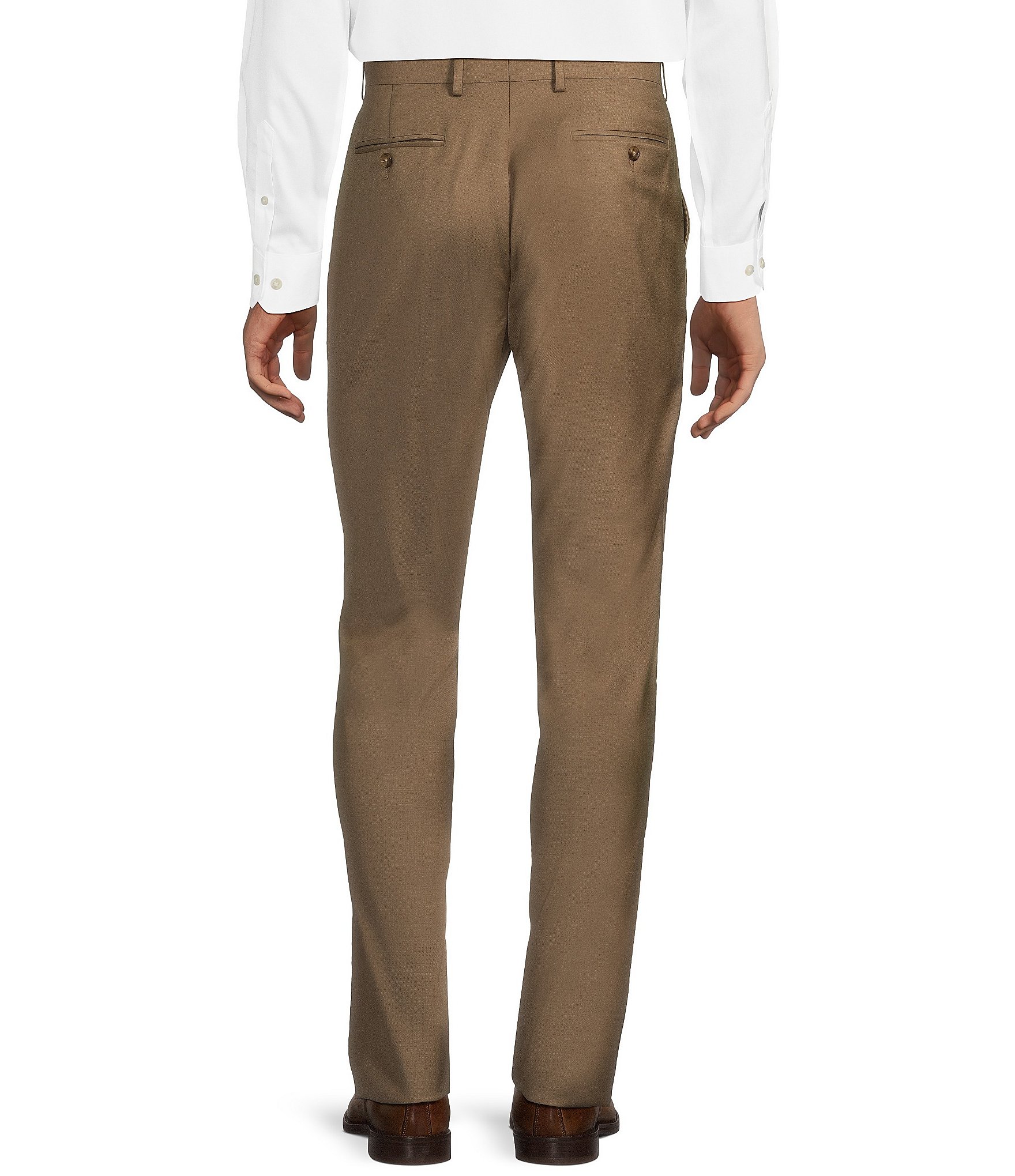 Hickey Freeman Modern Fit Flat-Front Solid Dress Pants