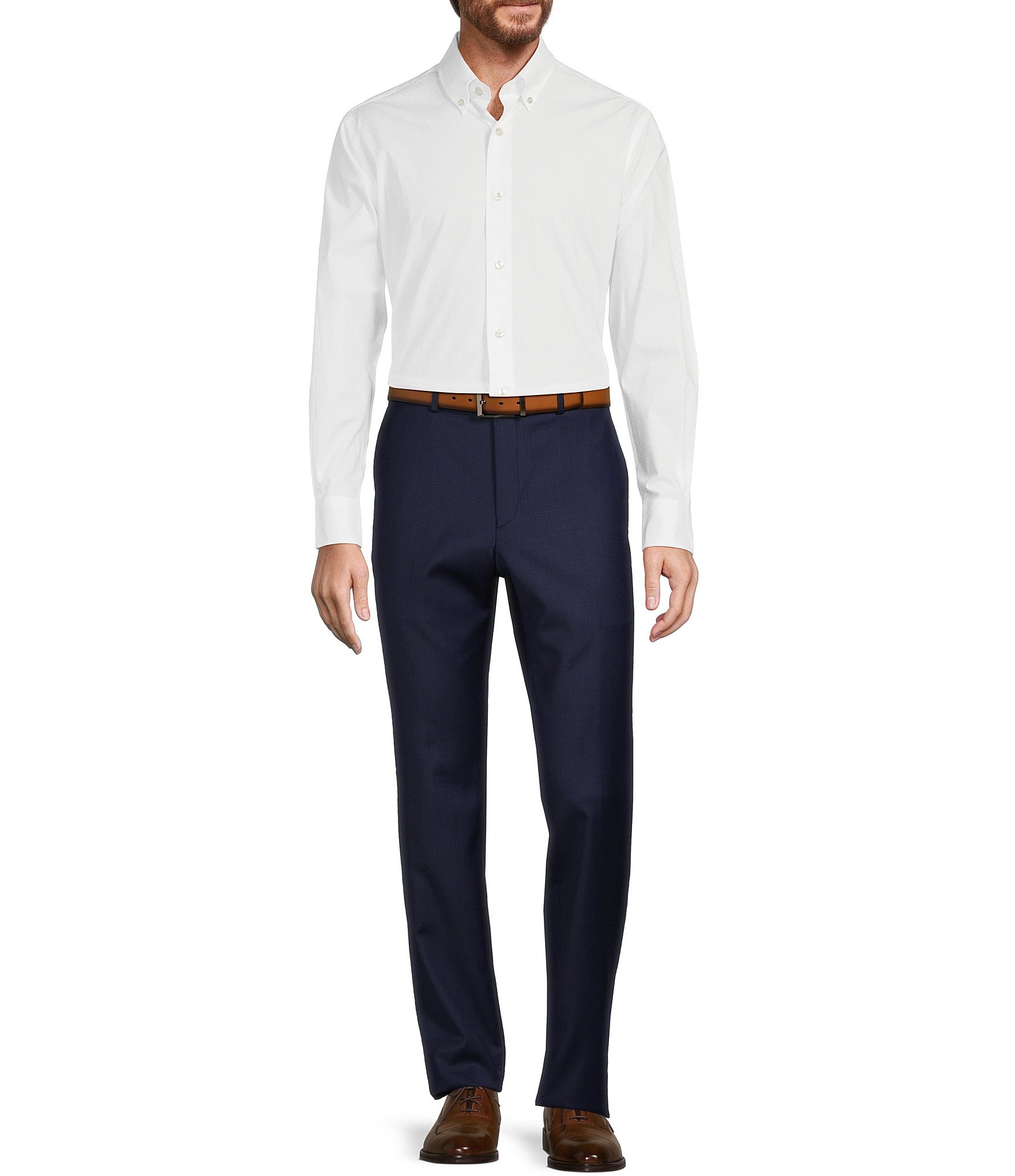 Hickey Freeman Modern Fit Flat-Front Solid Dress Pants