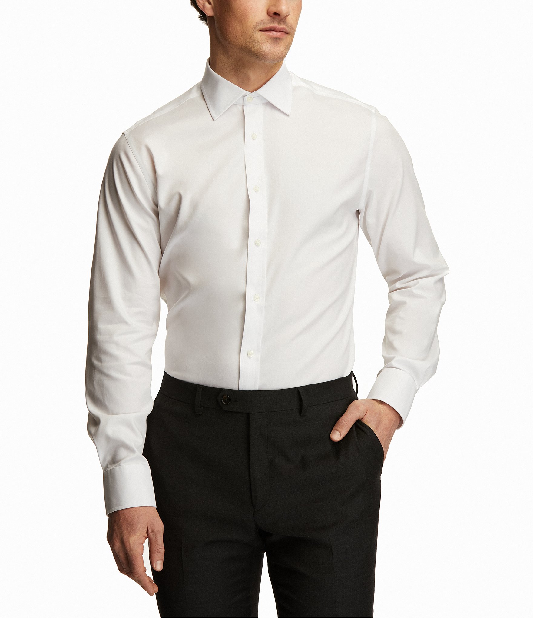 Hickey Freeman Modern Fit Spread Collar Solid Dress Shirt