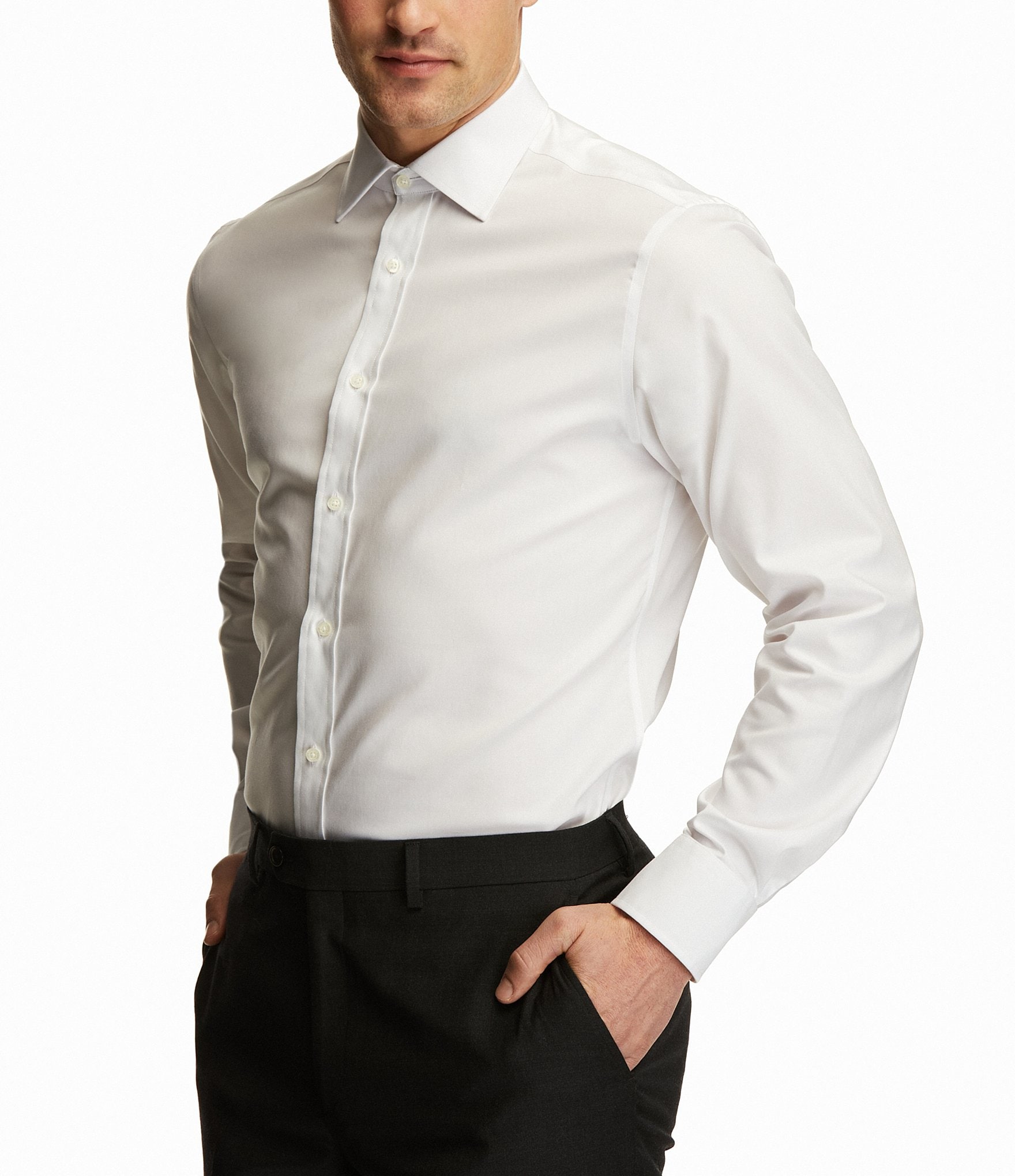 Hickey Freeman Modern Fit Spread Collar Solid Dress Shirt