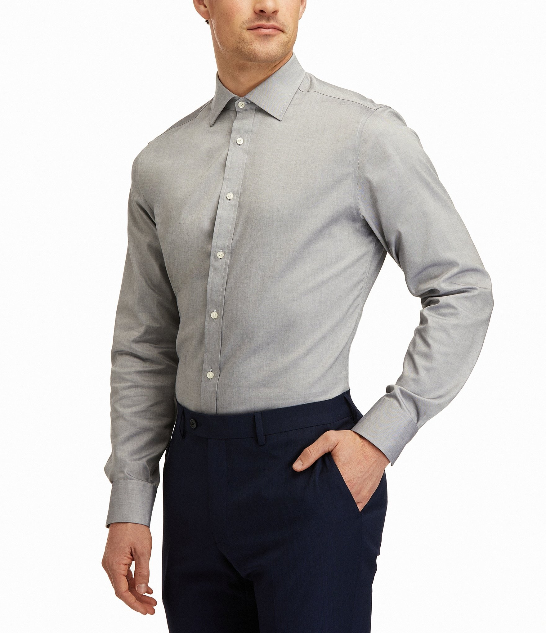Hickey Freeman Modern Fit Spread Collar Solid Dress Shirt