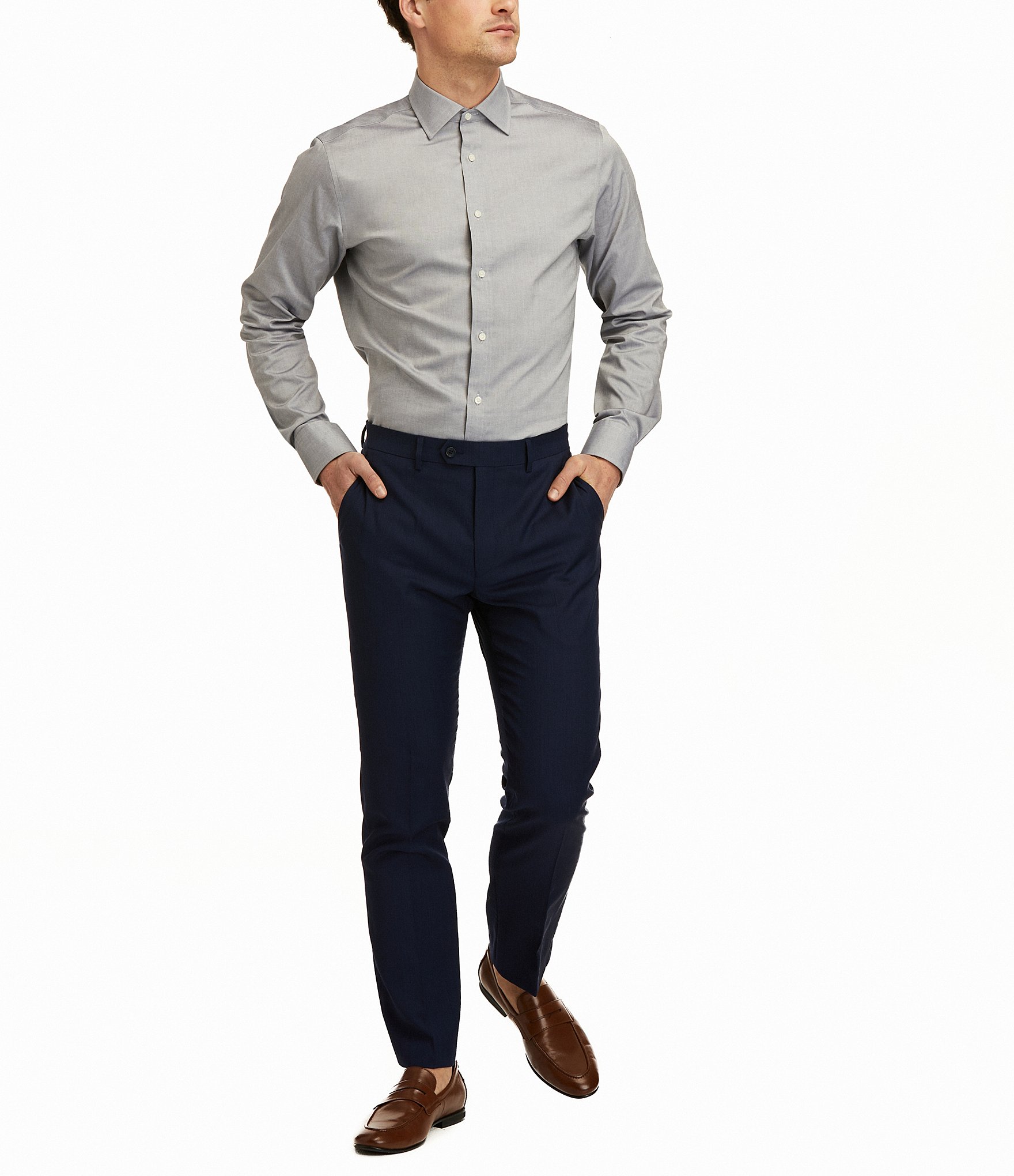 Hickey Freeman Modern Fit Spread Collar Solid Dress Shirt