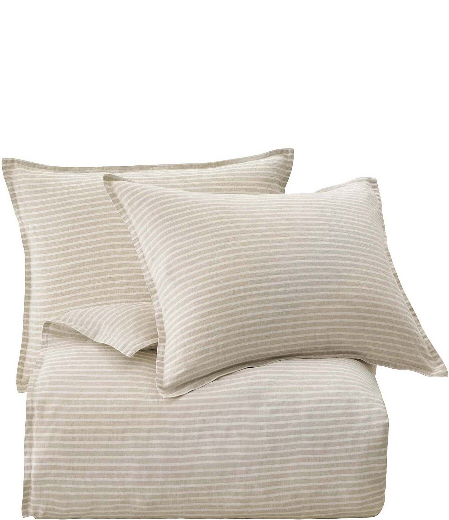 Hiend Accents 100% French Flax Linen Railroad Striped Reversible Duvet Cover Mini Set