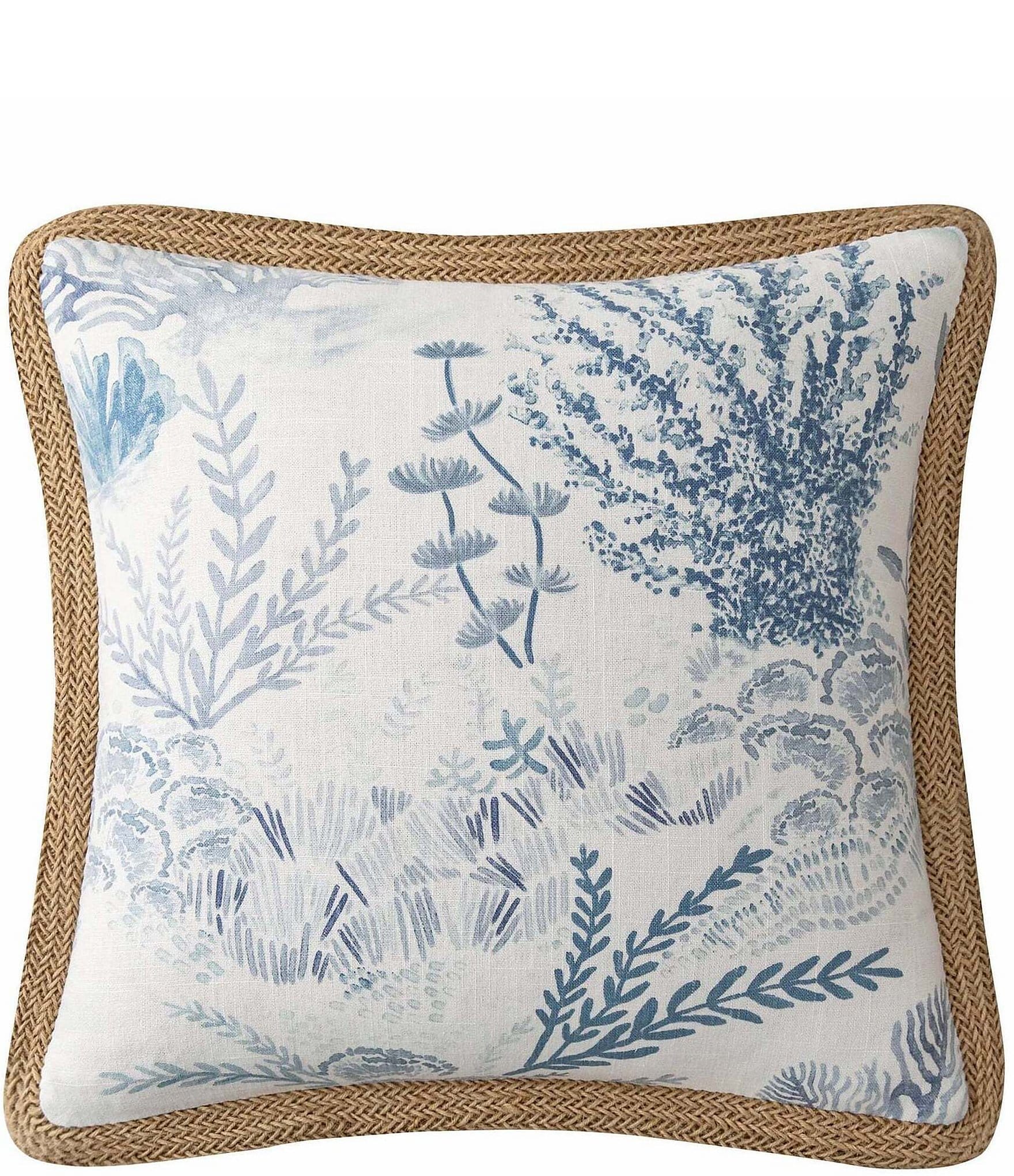 HiEnd Accents Oceania Coastal Hand-Painted Tropical Jute Trim Square Pillow