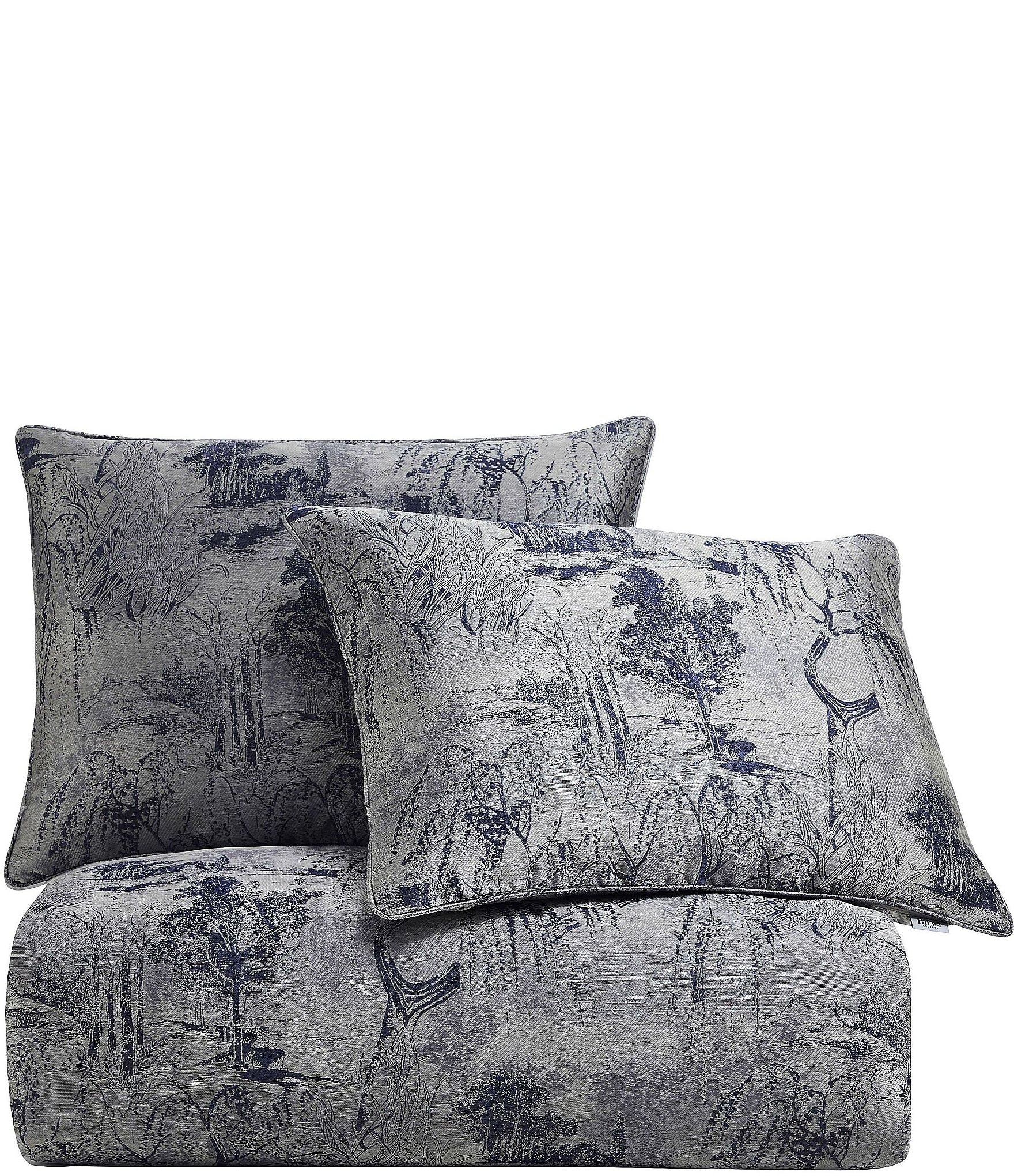 HiEnd Accents Pastoral Jacquard Collection French Toile Woven Metallic Comforter Mini Set