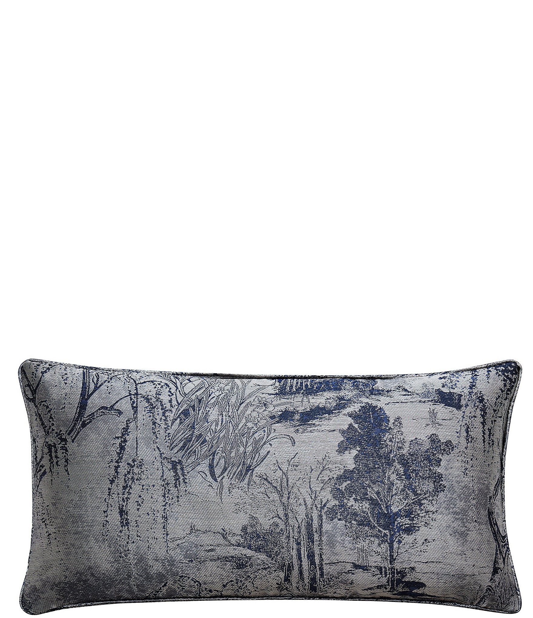 HiEnd Accents Pastoral Jacquard Woven Metallic Idyllic Countryside Motif Lumbar Pillow