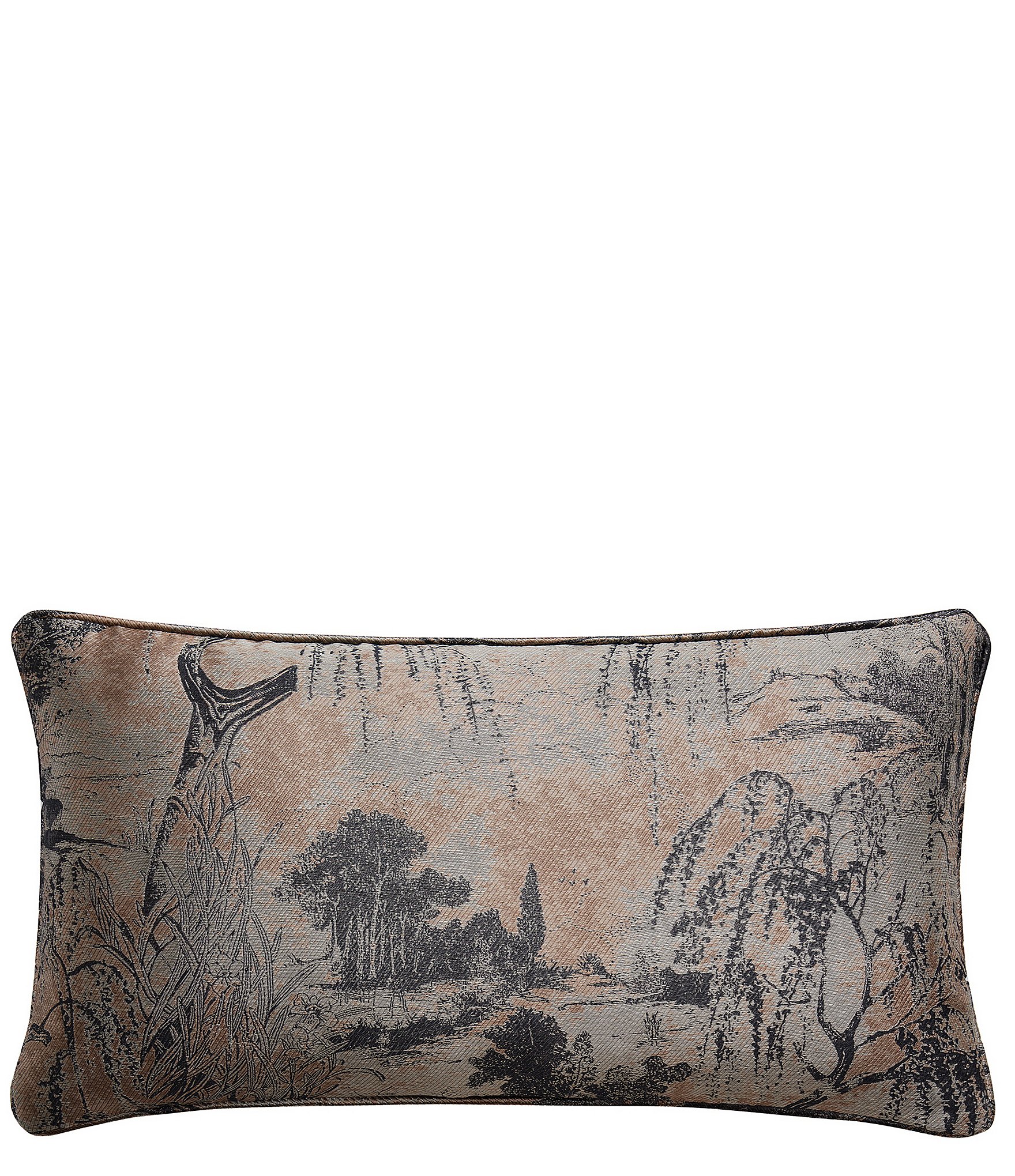 HiEnd Accents Pastoral Jacquard Woven Metallic Idyllic Countryside Motif Lumbar Pillow