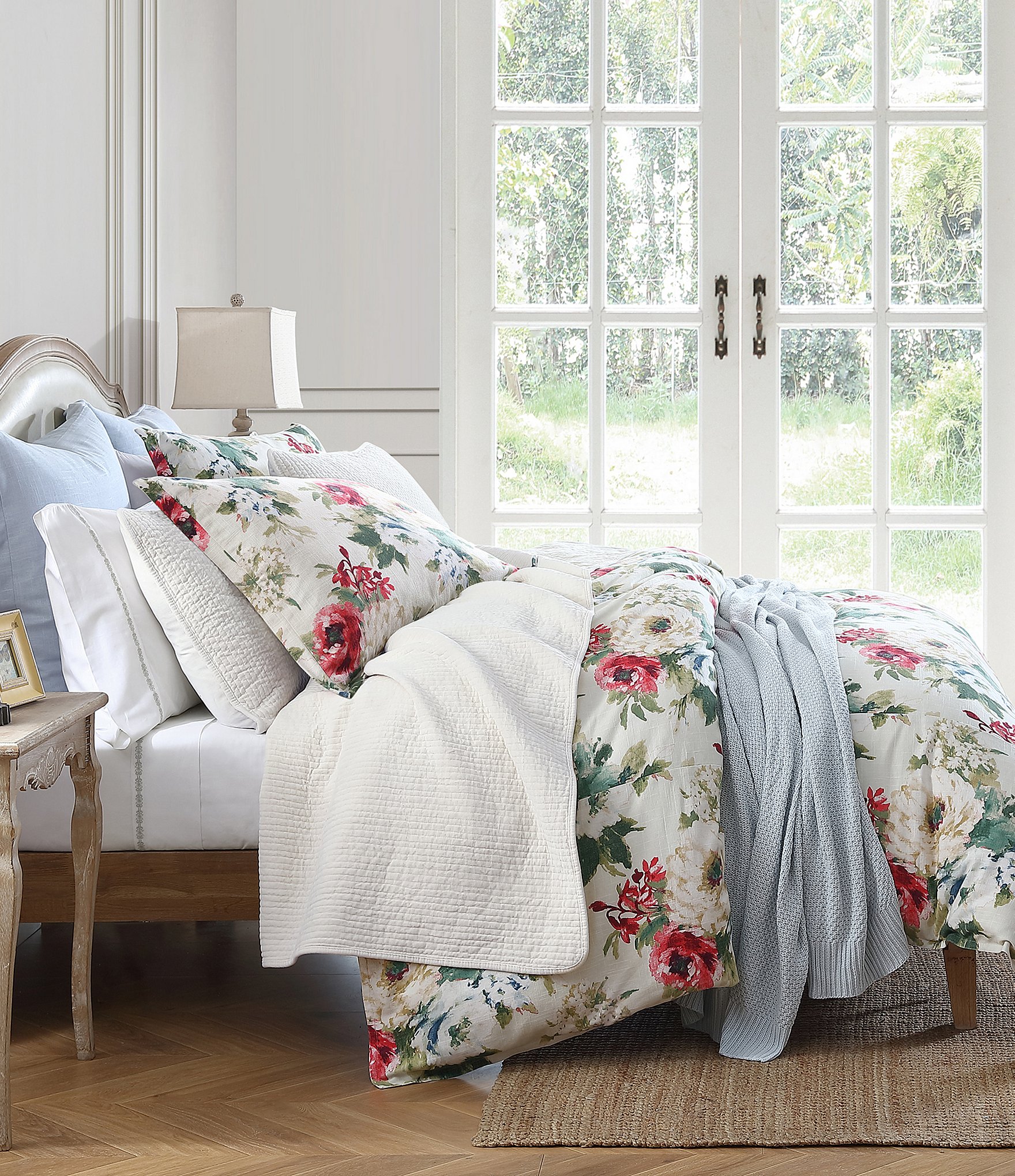 HiEnd Accents Peony Collection Watercolor Floral Printed Washed Linen Duvet Cover Mini Set