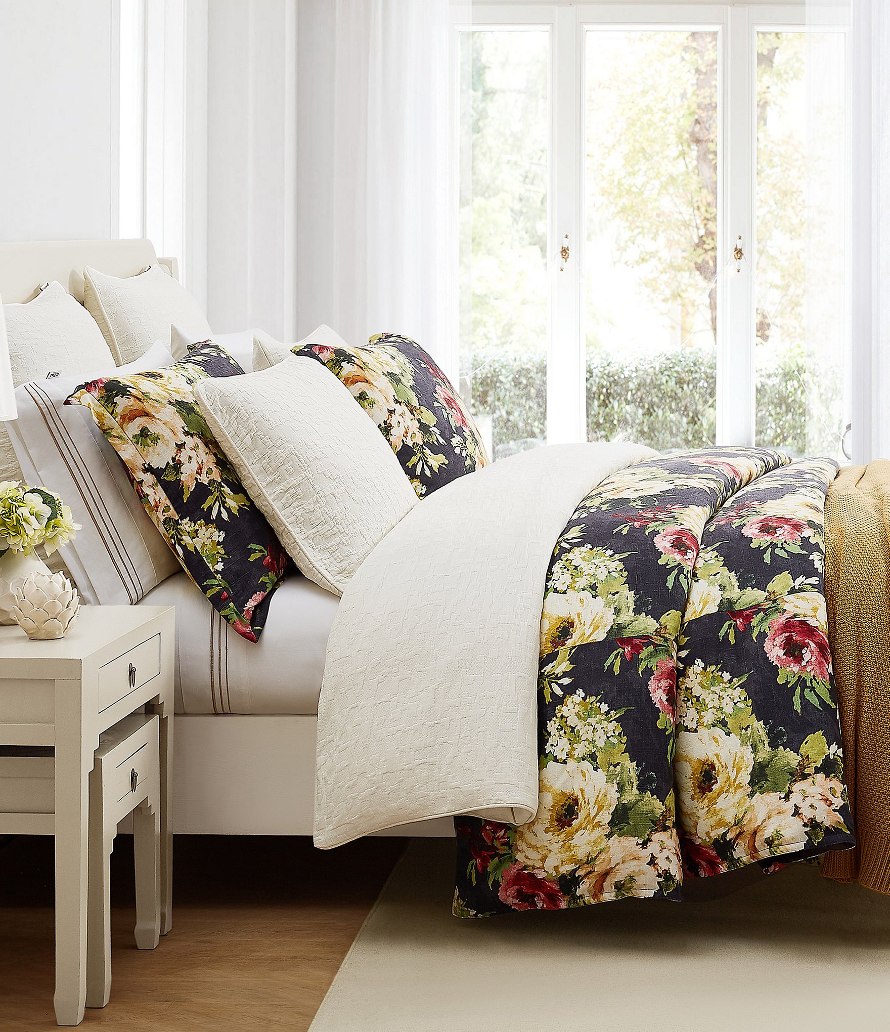 HiEnd Accents Peony Collection Watercolor Floral Printed Washed Linen ...