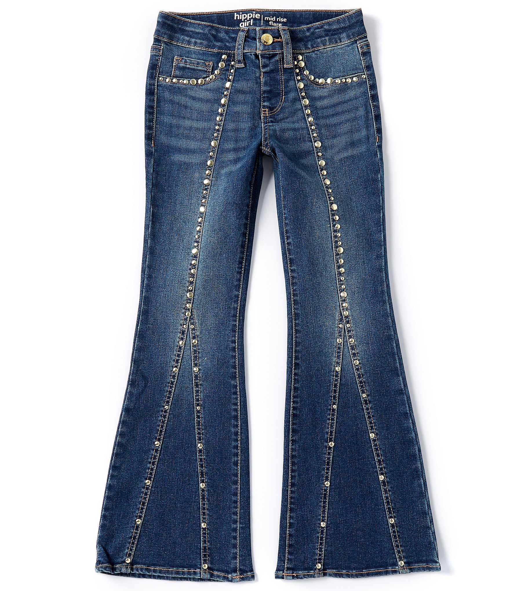 Hippie Girl Big Girls 7-16 Studded-Seam Flare Leg Jeans