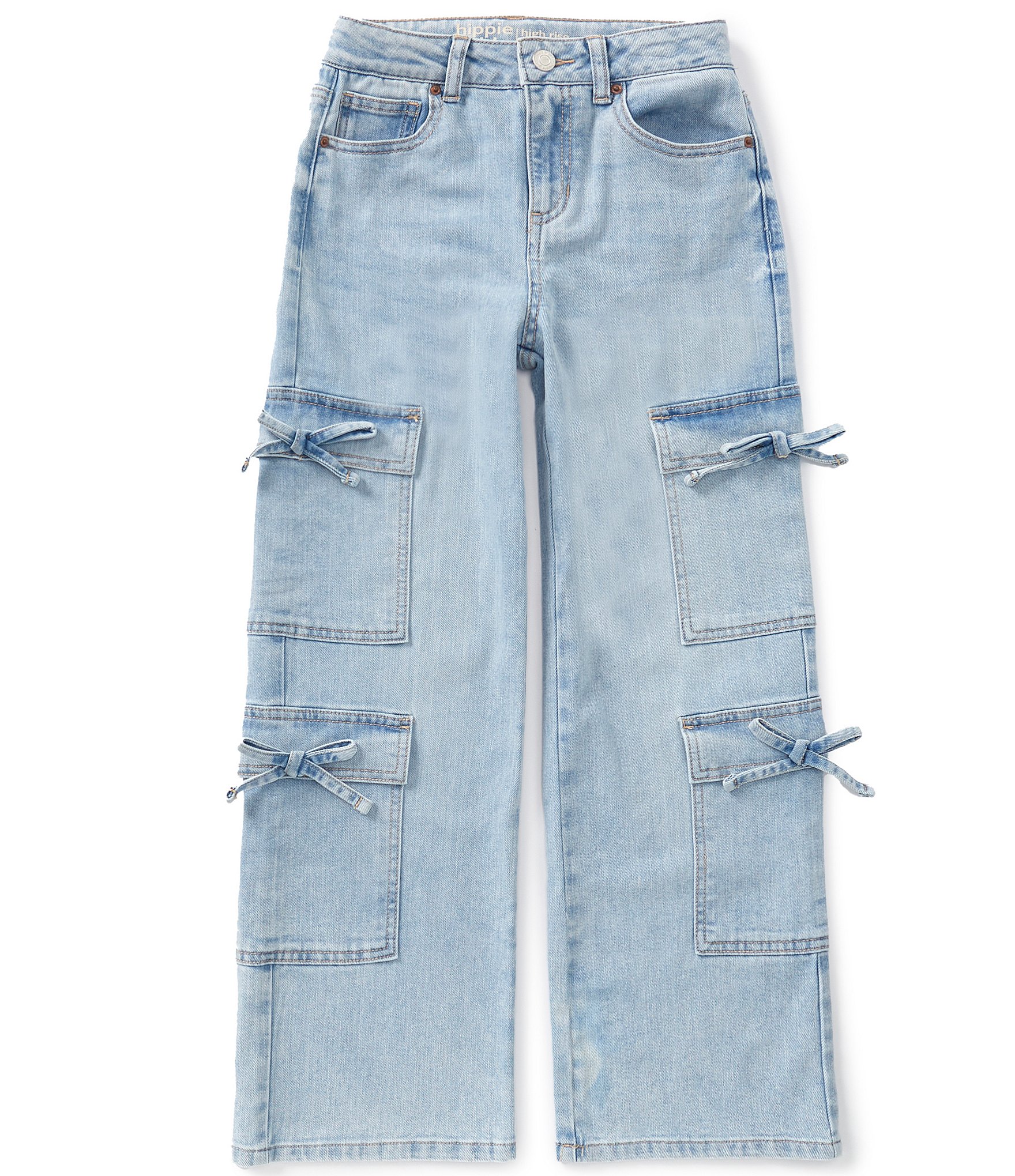 Hippie Girl Big Girls Bow Accent Flap Pocket Wide Leg Jeans