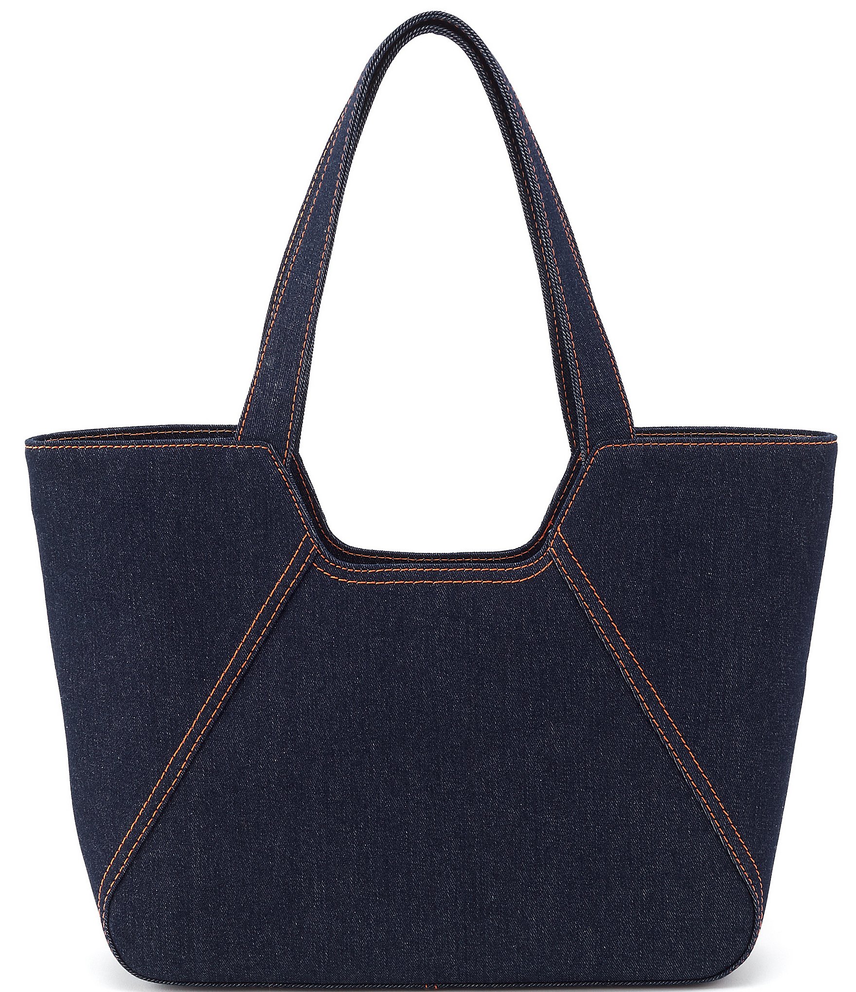 SMALL CABAS THAIS IN DENIM WITH TRIOMPHE ALL-OVER EMBROIDERY AND CALFSKIN -  NAVY / TAN | CELINE