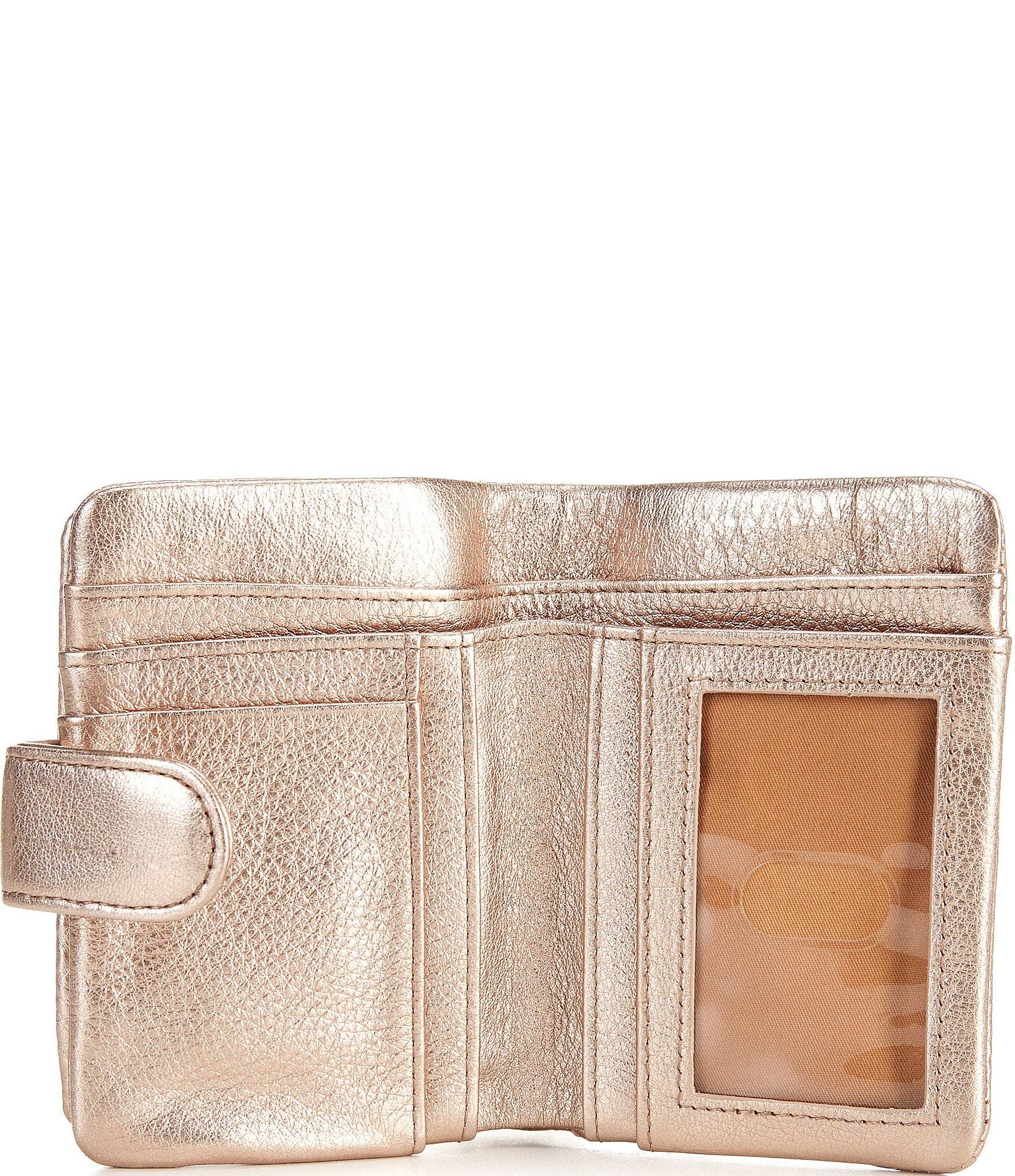 HOBO Fern Leather Pink Gold Metallic Bifold Wallet