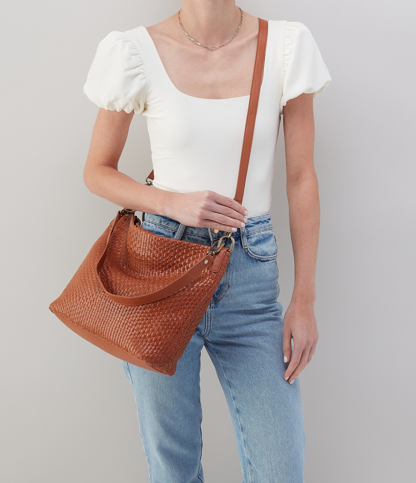 HOBO Pier Convertible Woven Leather Hobo Bag