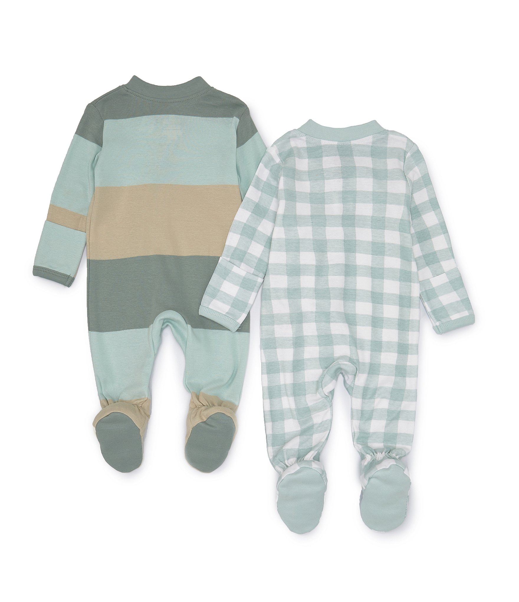 Honest Baby Clothing Baby Boys Newborn-9 Months 2-Pack Sage Gingham Star Sleep and Play Footie Coveralls