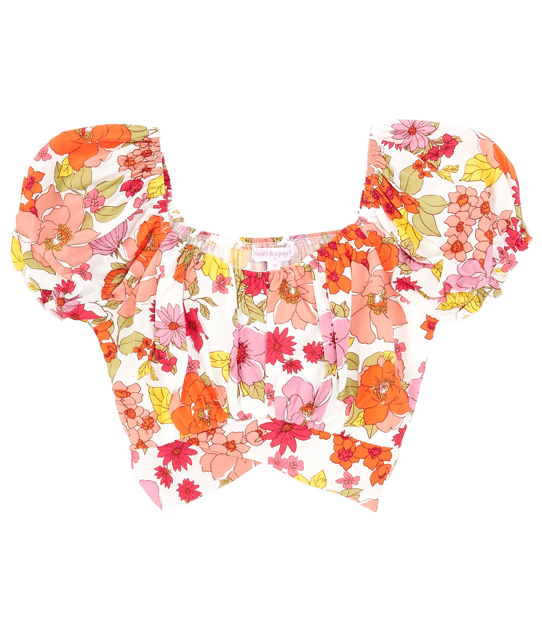 Honey And Sparkle Big Girls 7 16 Floral Print Crossover Peasant Top