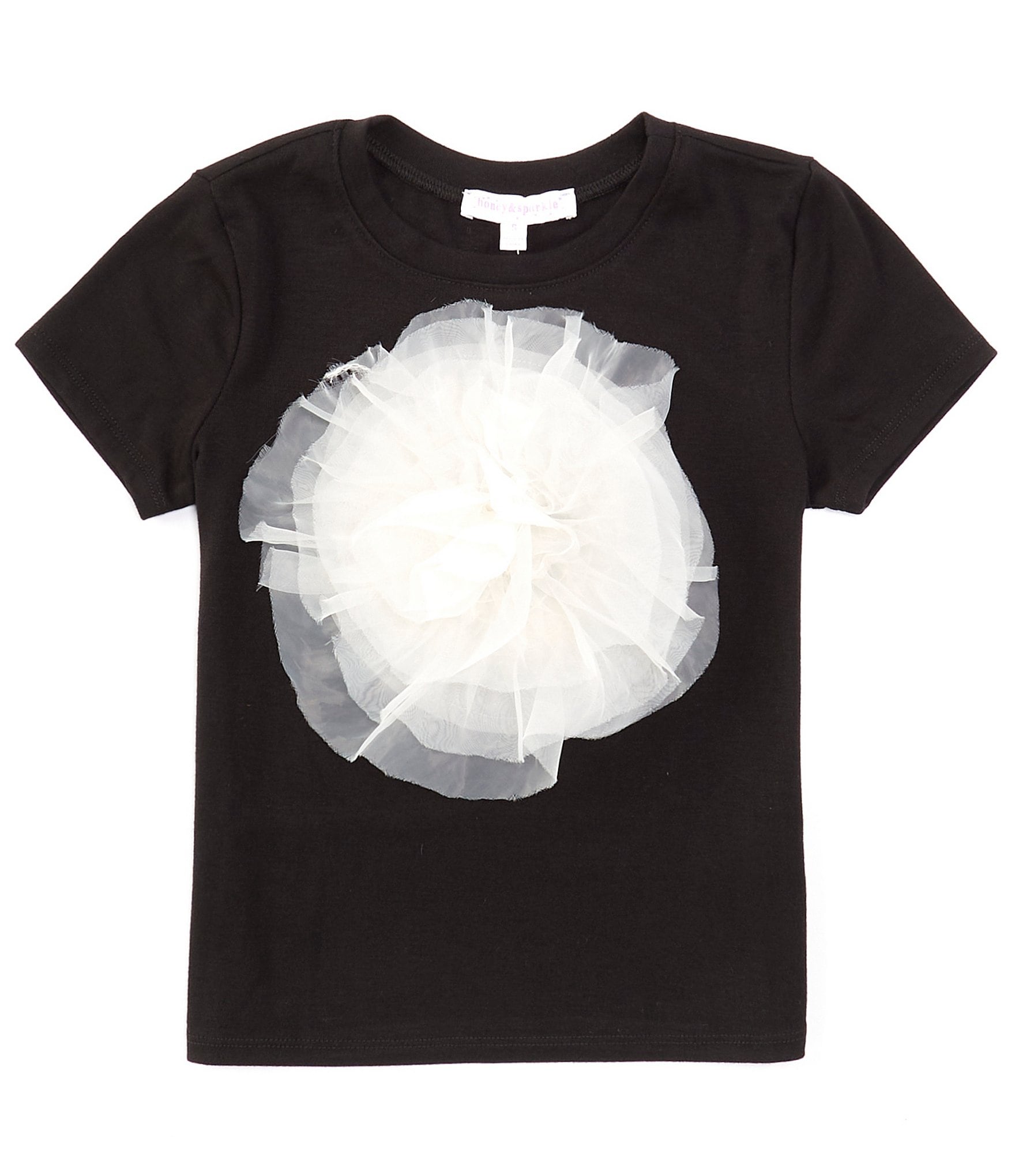 Honey & Sparkle Big Girls 7-16 Short Sleeve Tulle-Flower-Applique T-Shirt