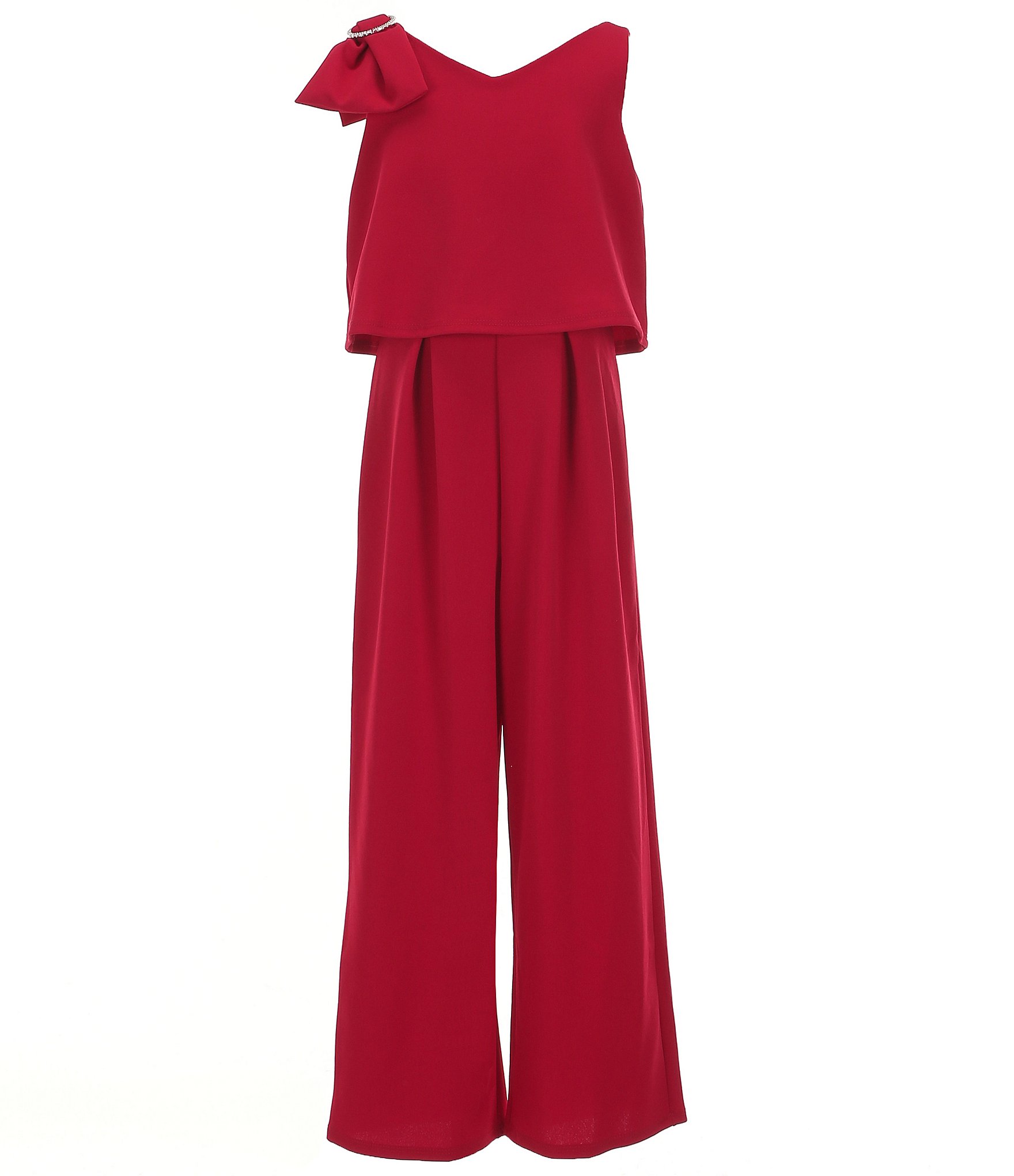 Honey Sparkle Big Girls 7 16 Sleeveless Bow Accented Jumpsuit Dillard s