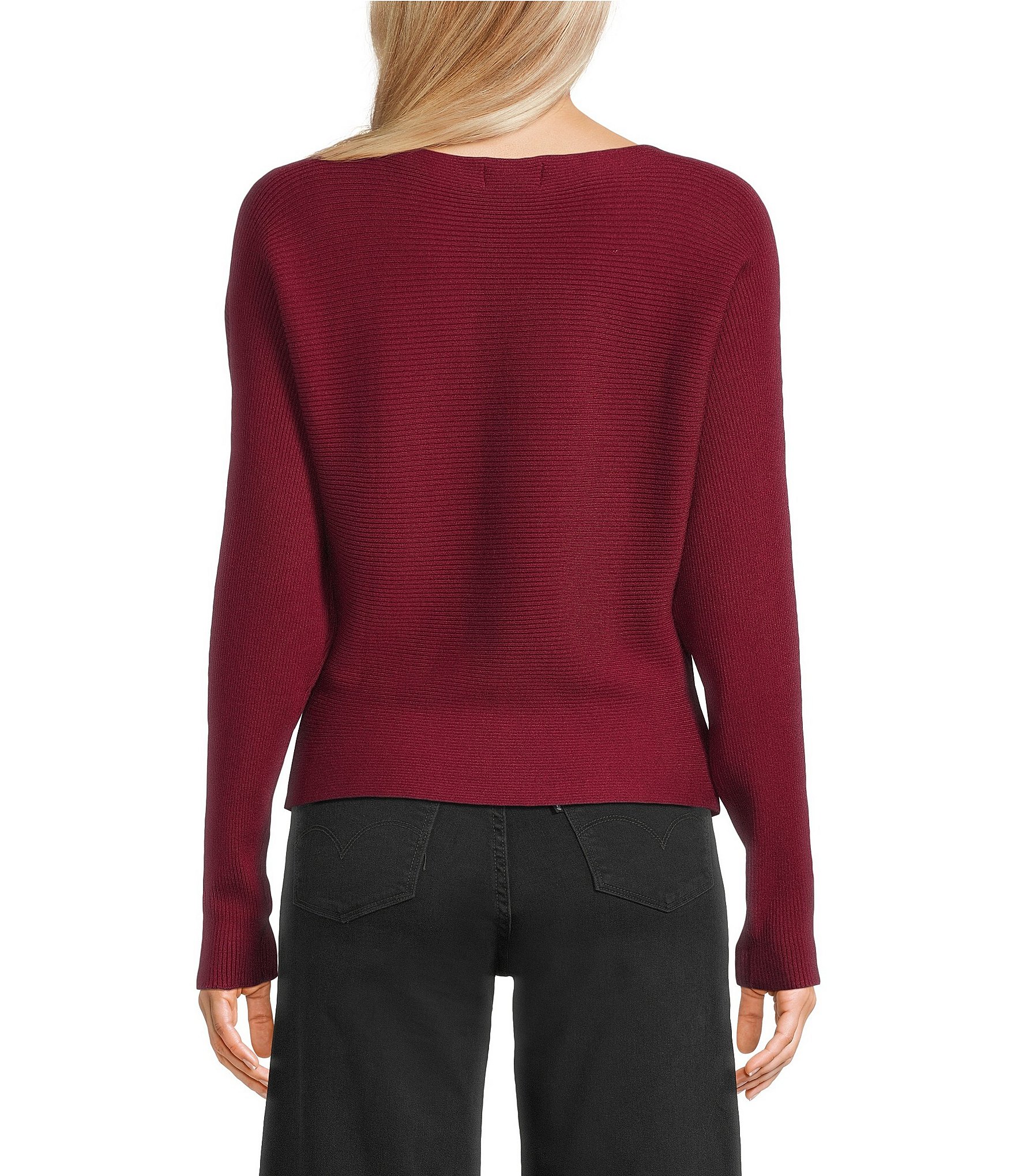 Honey & Sparkle Boat Neck Dolan Sleeve Rib Knit Sweater