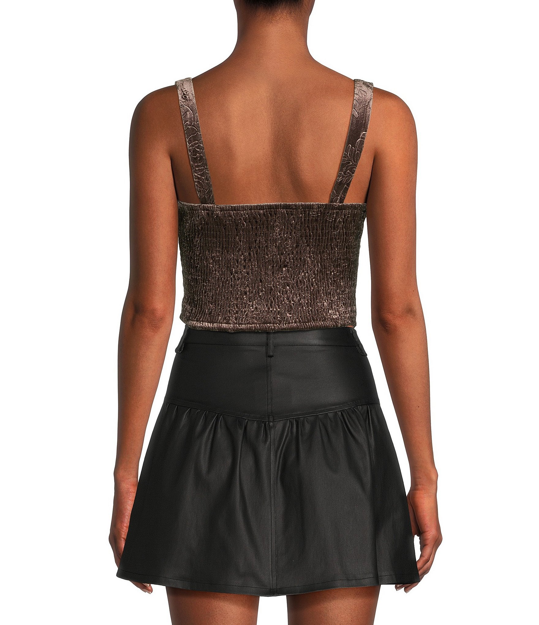 Honey & Sparkle Embossed Velvet Corset Smocked Back Top