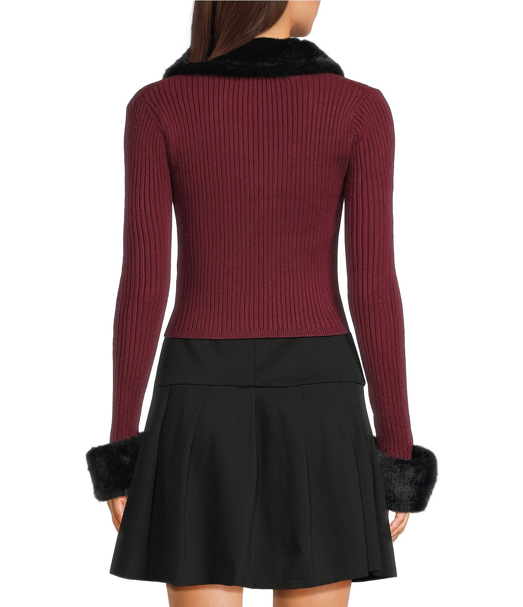 Honey & Sparkle Reversible Faux Fur Collared Long Sleeve Cardigan