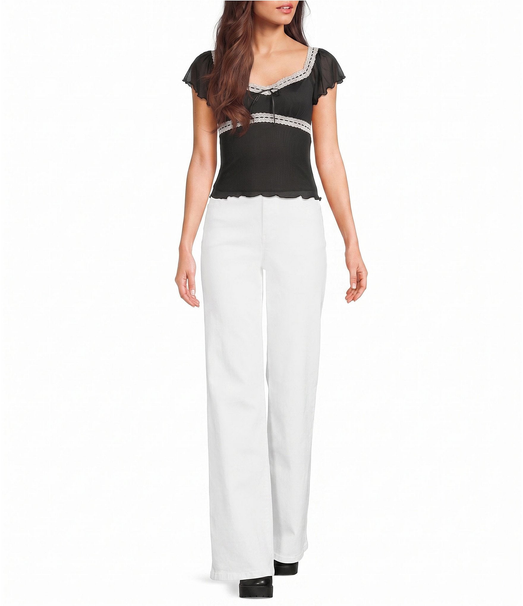 Honey & Sparkle Mesh Short Flutter Sleeve Tie Back Top