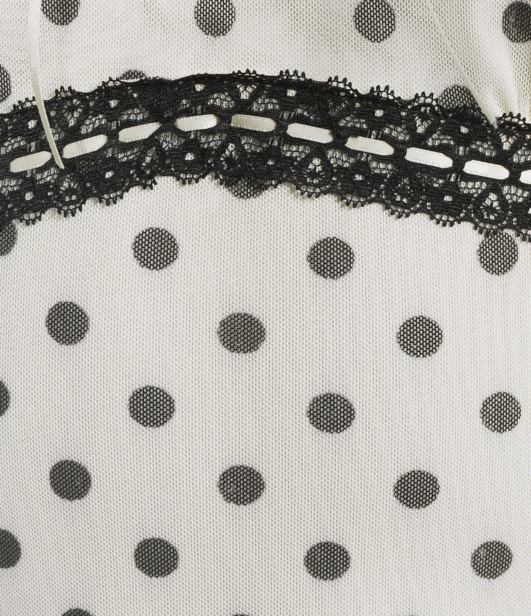 Honey & Sparkle Polka Dot Mesh Short Flutter Sleeve Tie Back Top