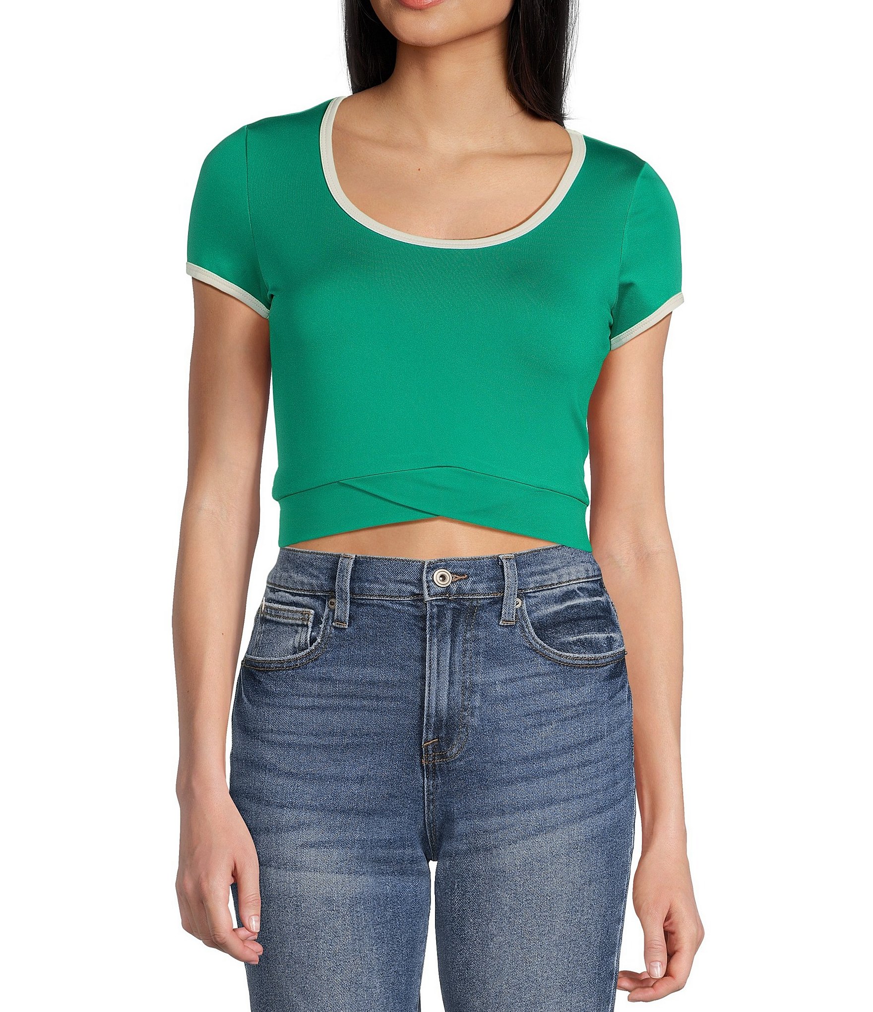 Honey & Sparkle Scoop Neck Short Sleeve Cropped Criss Cross Front