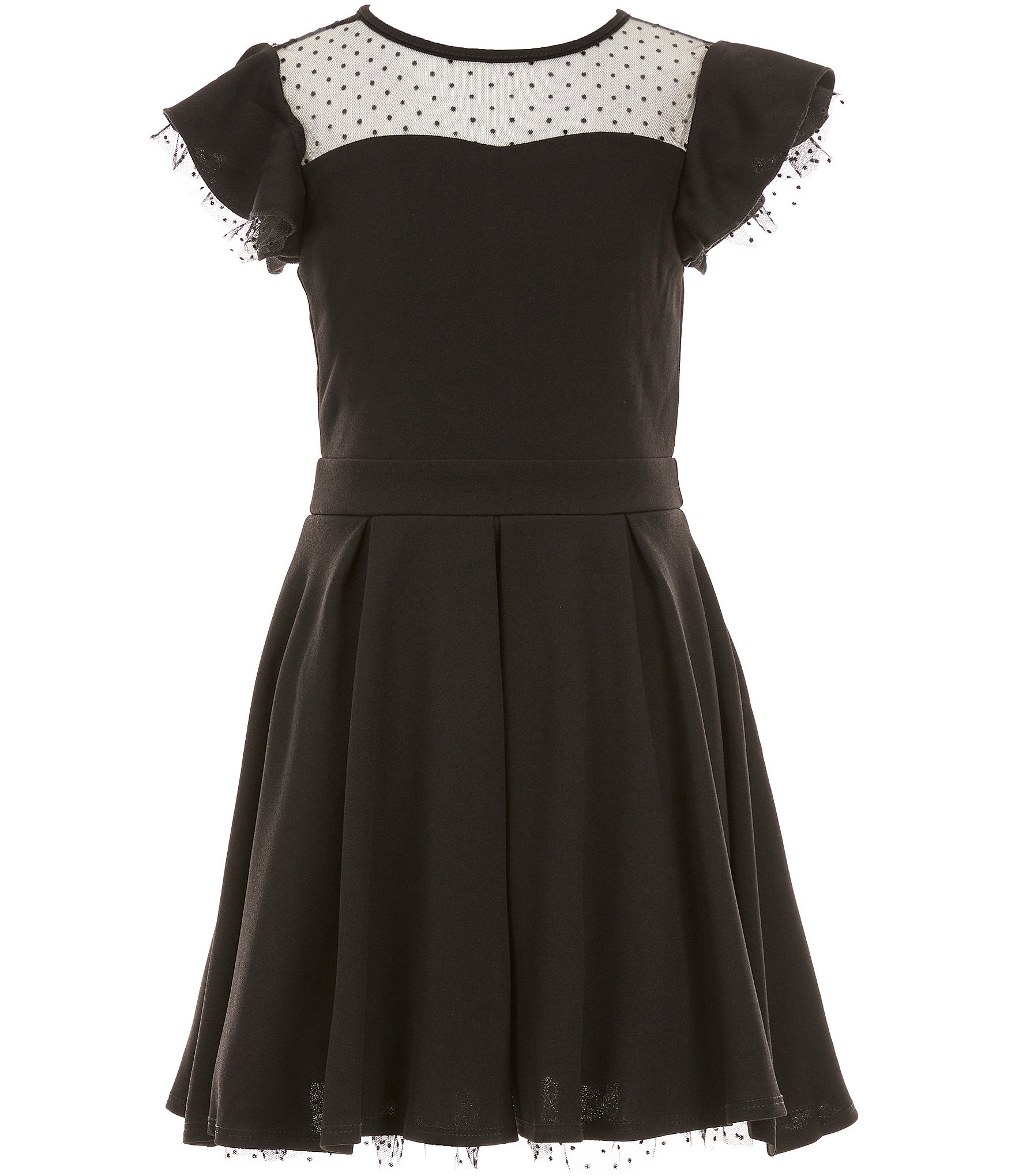 Honey and Rosie Big Girls Flutter Sleeve Dotted Mesh Fit-And-Flare Dress