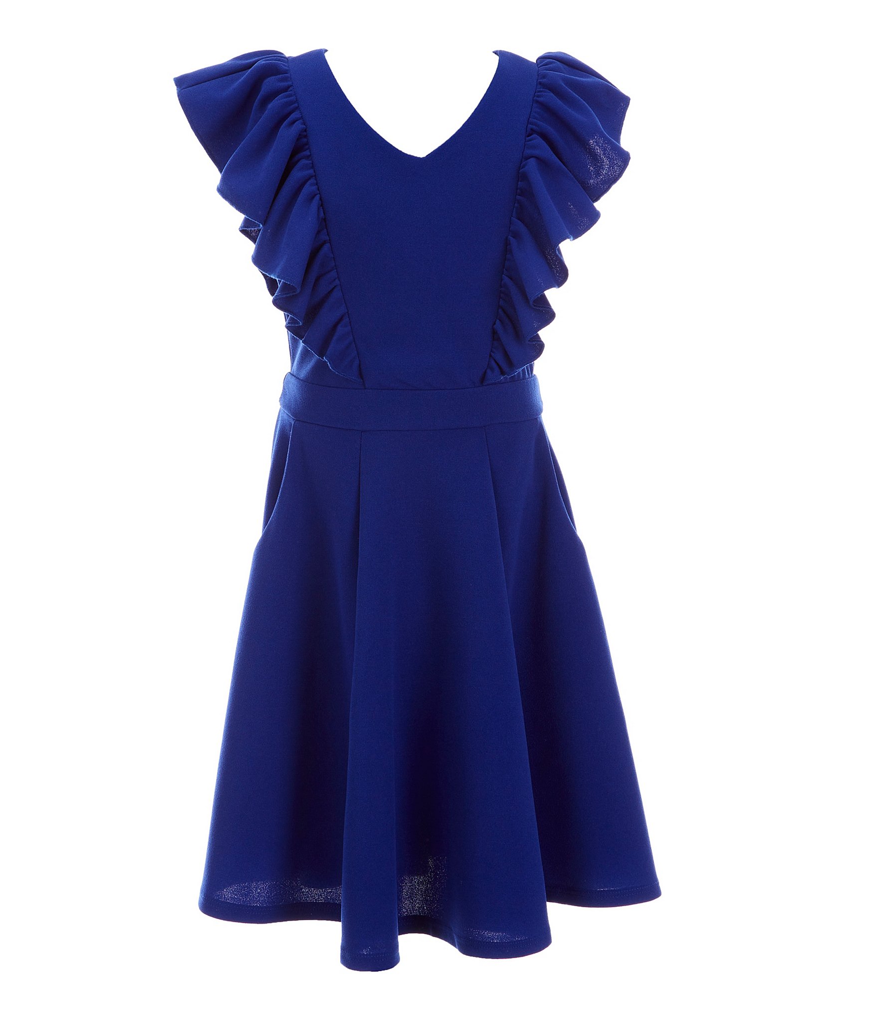 Honey and Rosie Big Girls Sleeveless Scuba Ruffle Front Dress