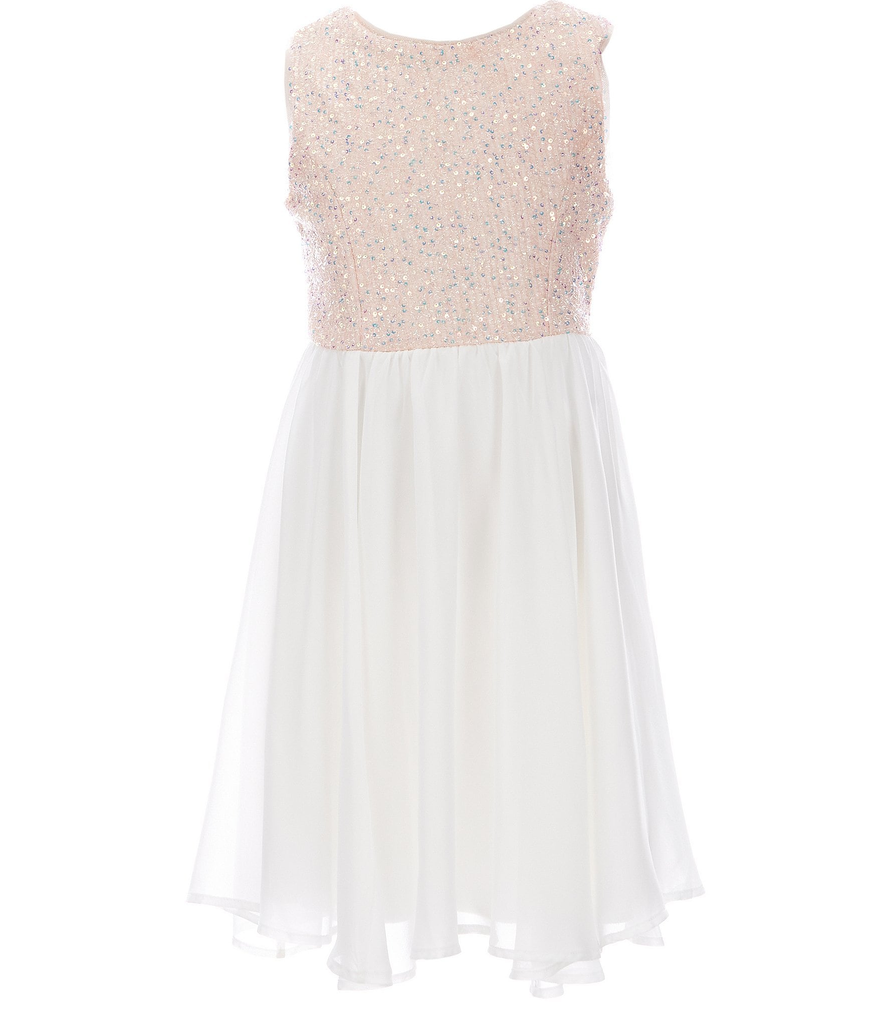 GIRLS WHITE SEQUIN SKATER DRESS