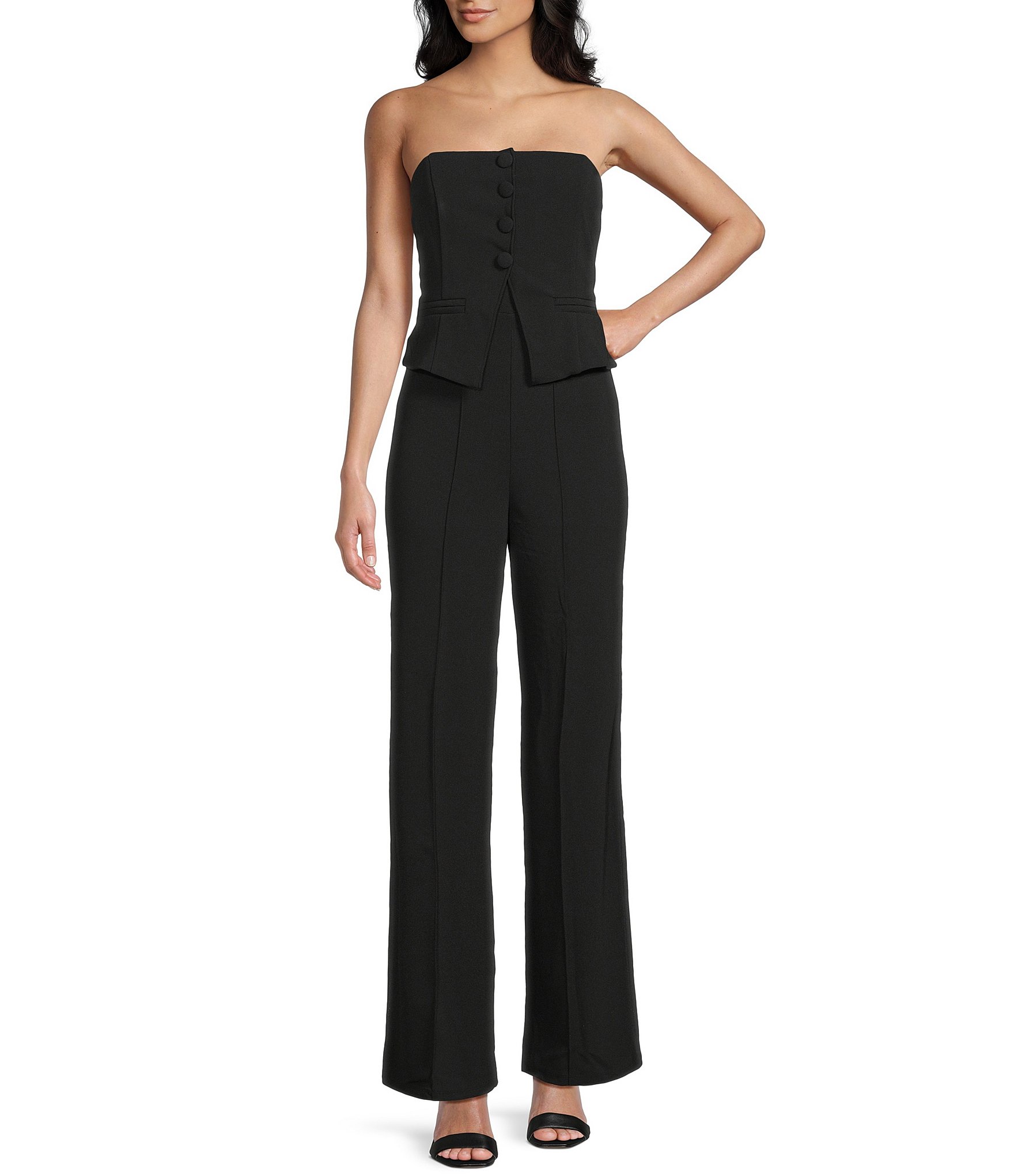 Honey and Rosie Scuba Crepe Strapless Vest Inspired Bodice Jumpsuit