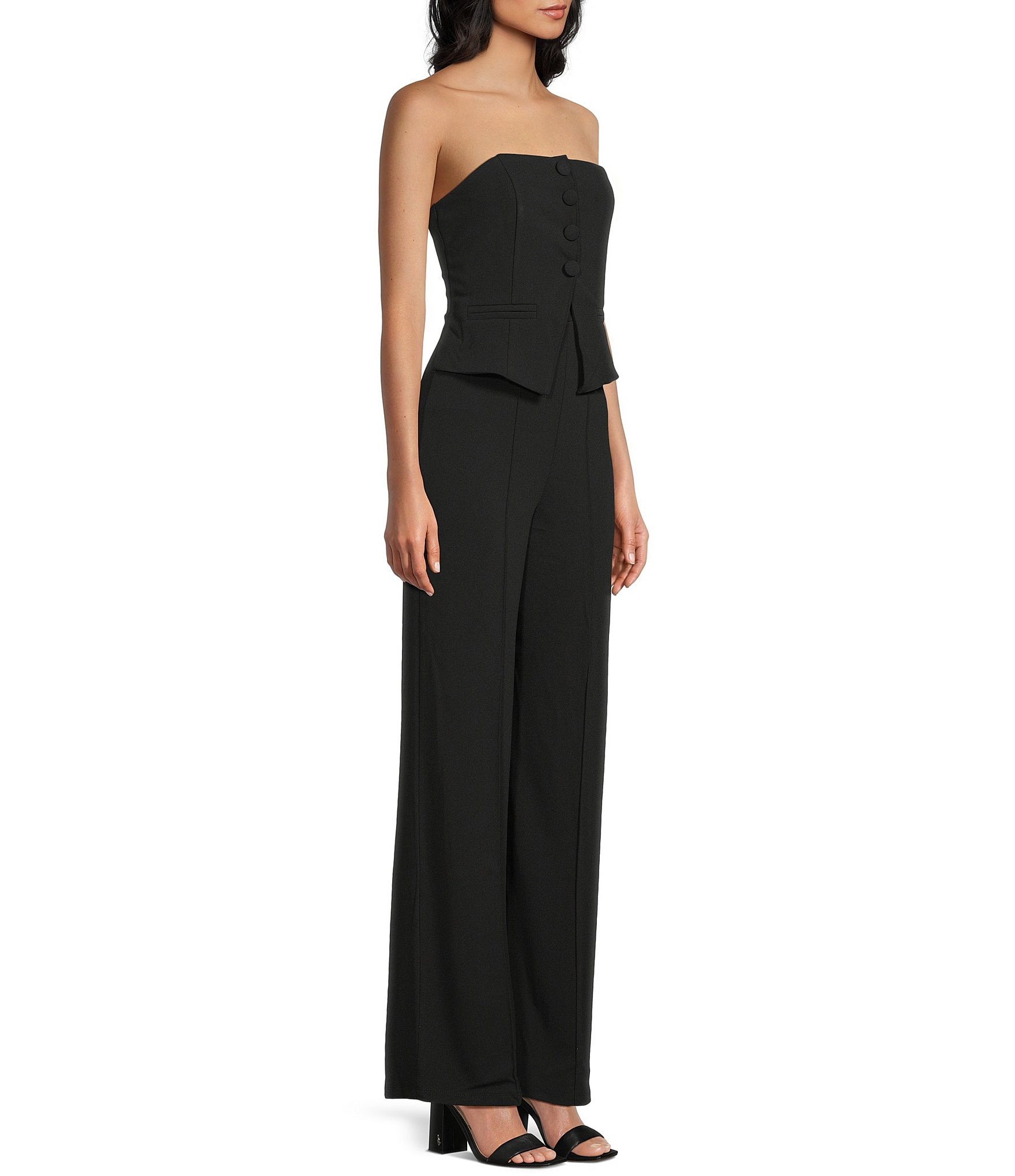 Honey and Rosie Scuba Crepe Strapless Vest Inspired Bodice Jumpsuit