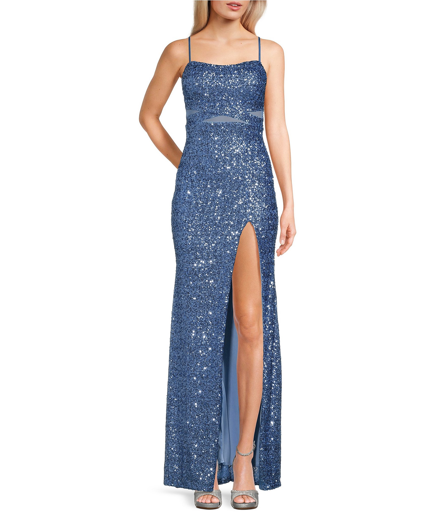 Honey and Rosie Sleeveless Mesh Waist Sequin Gown | Dillard's