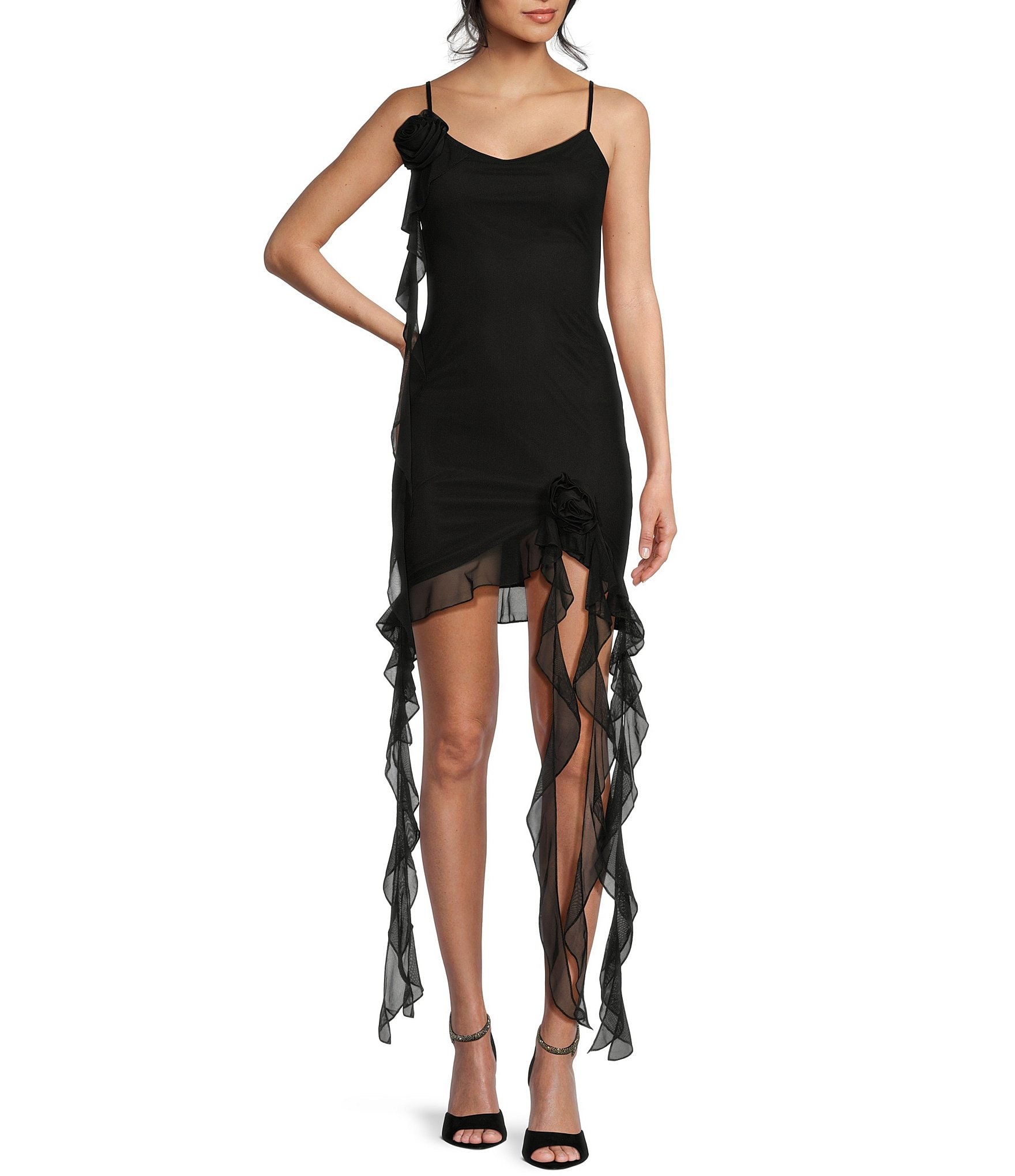 Honey and Rosie Spaghetti Strap Ruffle Detail Mesh Dress | Dillard's