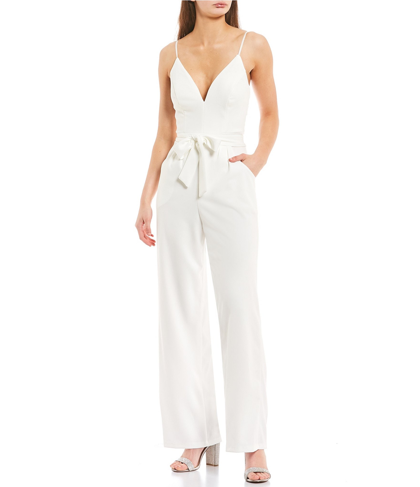 Cowl-neck Spaghetti Strap Maxi Jumpsuit With Pockets In Desert Rose