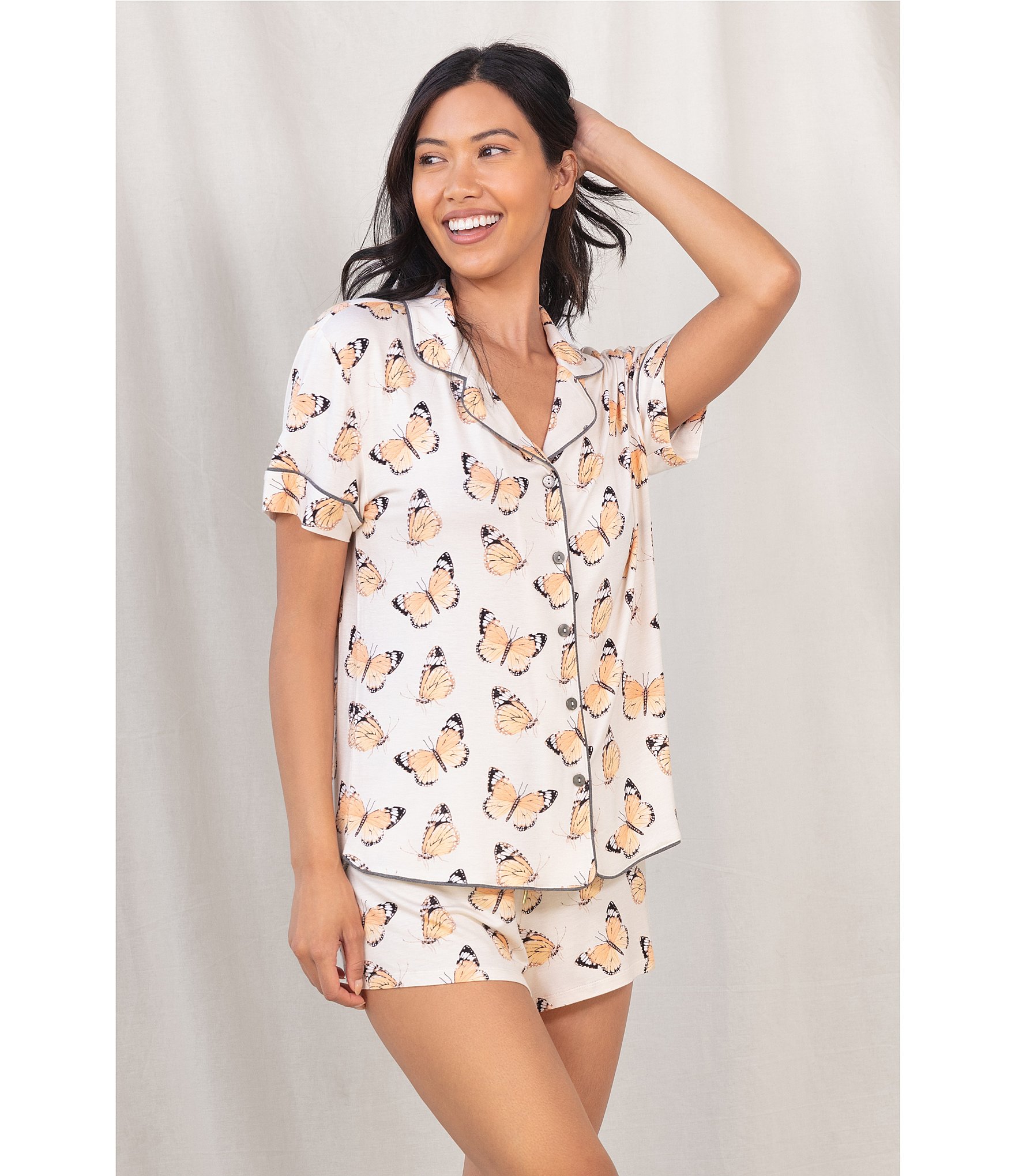 Honeydew Intimates All American Shortie Short Sleeve Notch Collar Butterfly Print Pajama Set