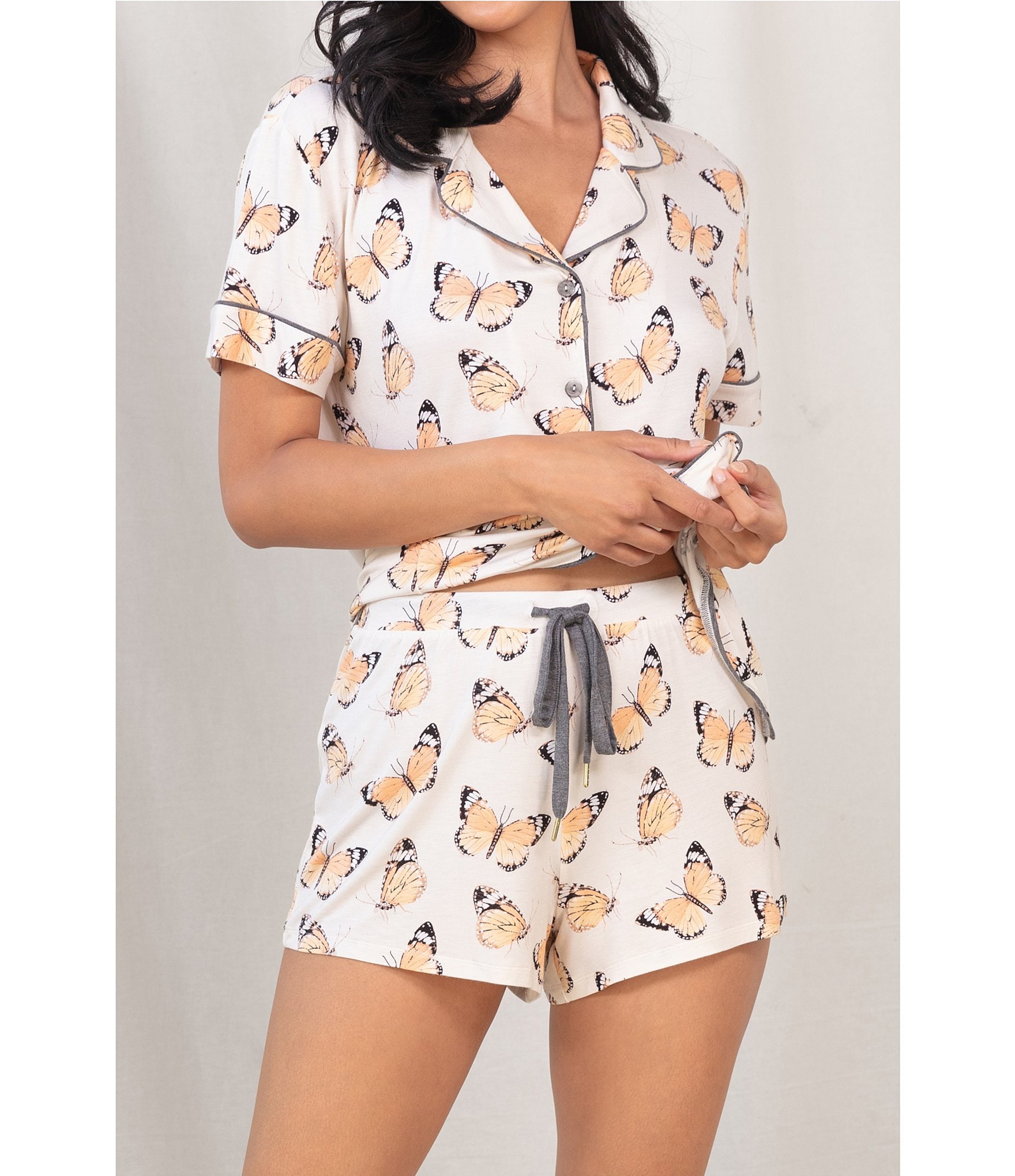 Honeydew Intimates All American Shortie Short Sleeve Notch Collar Butterfly Print Pajama Set