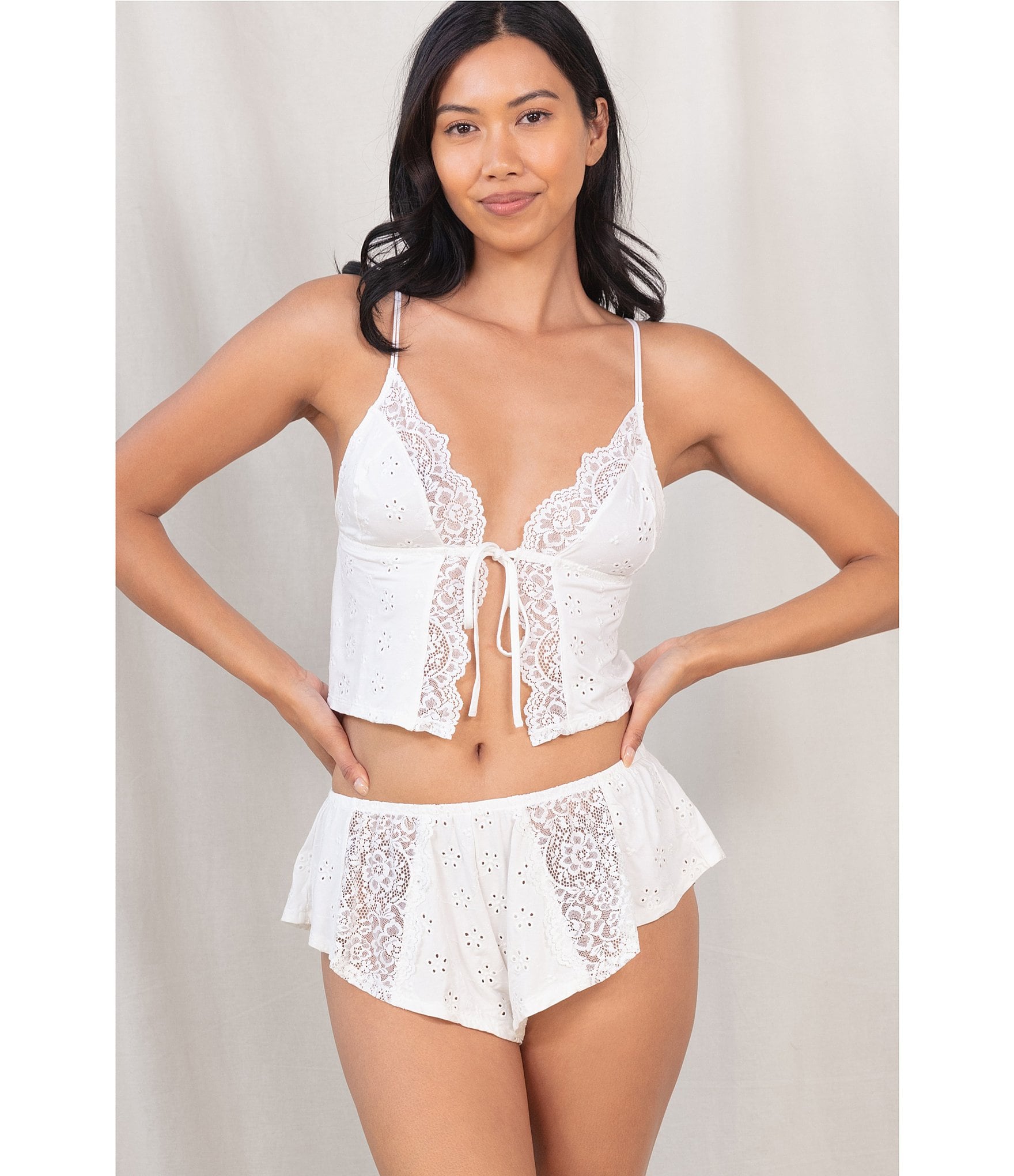 Honeydew Intimates Charli Jersey Eyelet Lace Cut & Sewn Open Tie-Front Cami