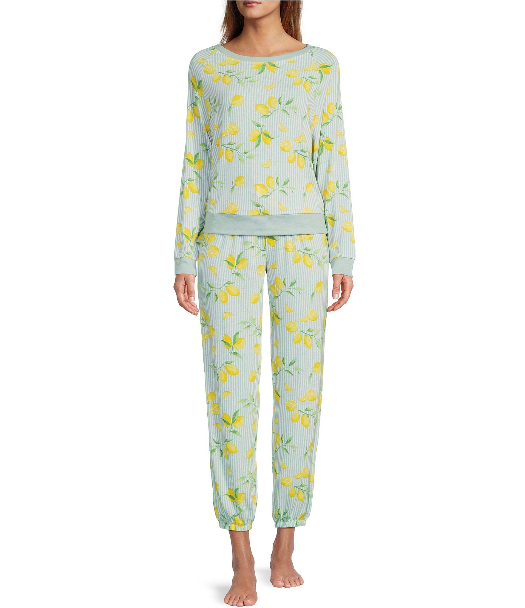 Honeydew Intimates Star Seeker Lounge Knit Stripe Tealeaf Lemon Print Top &  Jogger Pajama Set | Dillard's