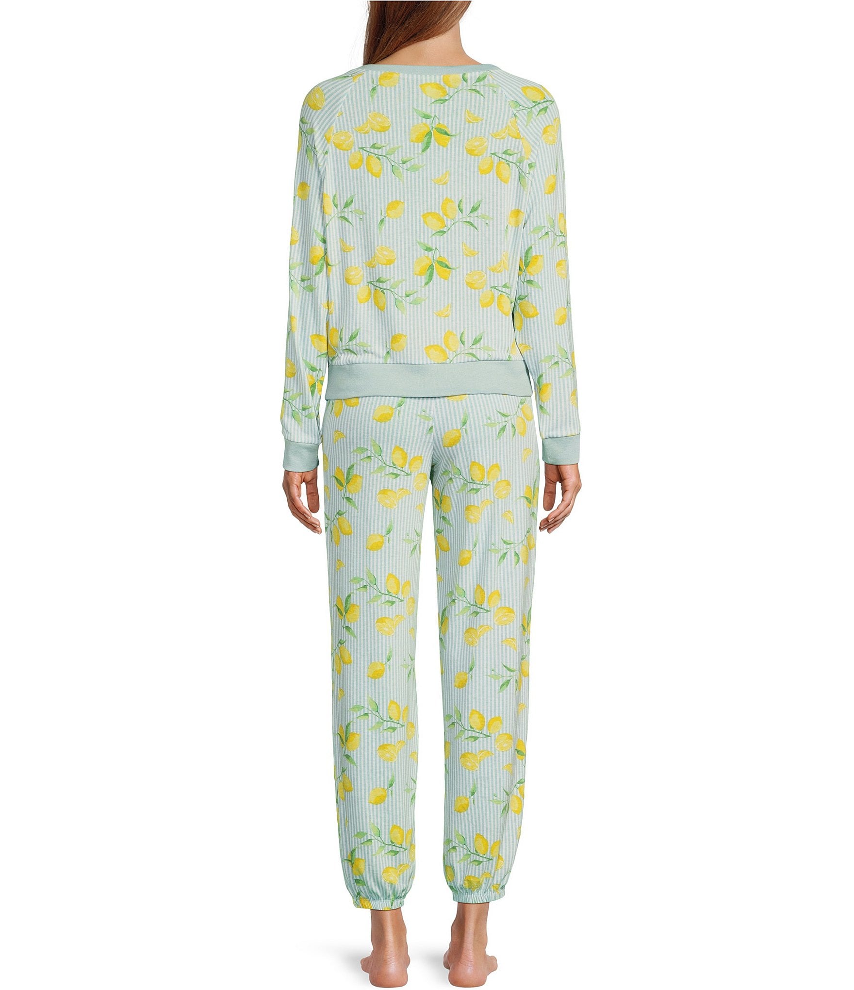 Honeydew Intimates Star Seeker Lounge Knit Stripe Tealeaf Lemon Print Top & Jogger Pajama Set