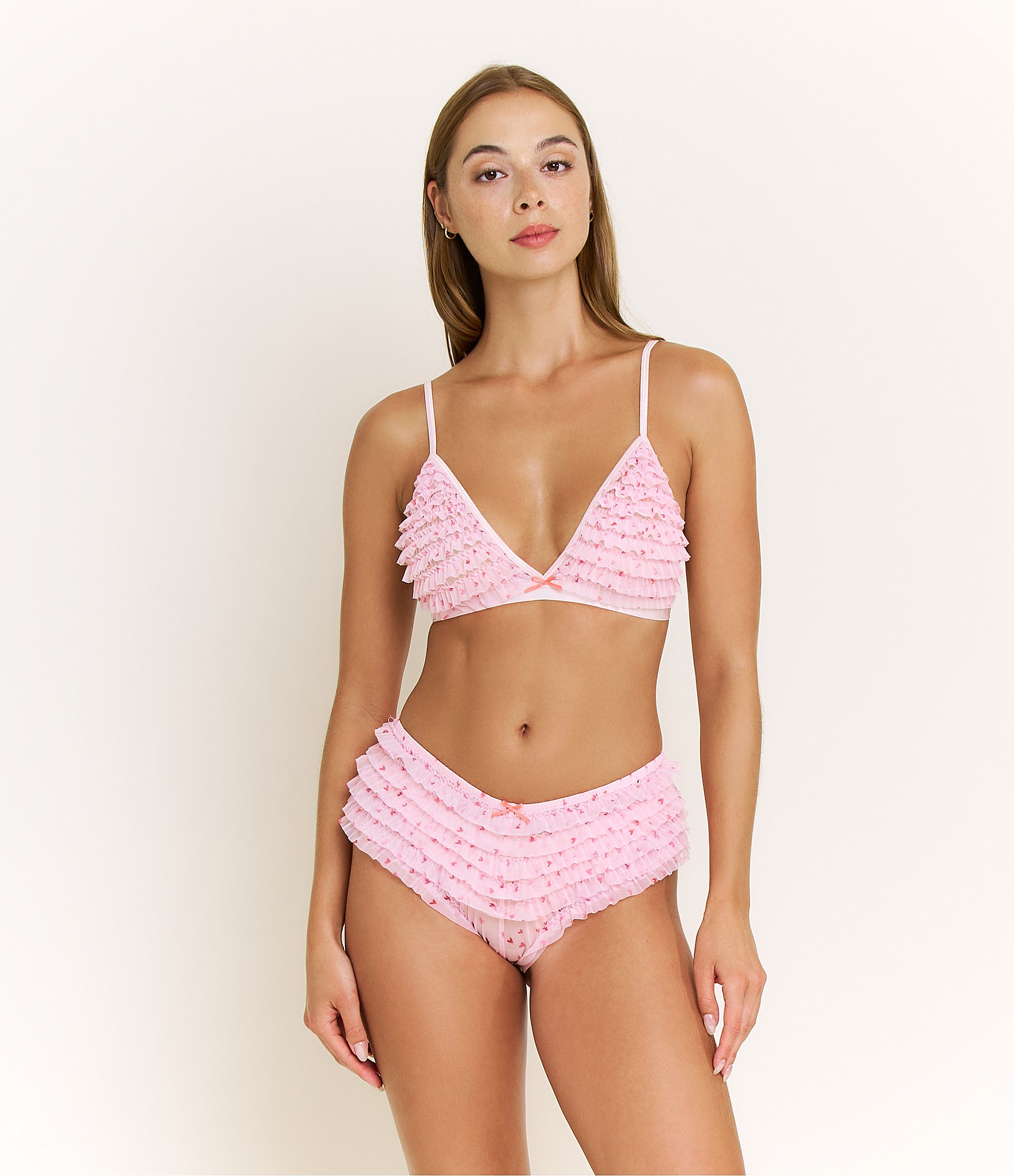 HONEYDEW Rumba Mesh Ruffle Tiered Heart Print Bralette