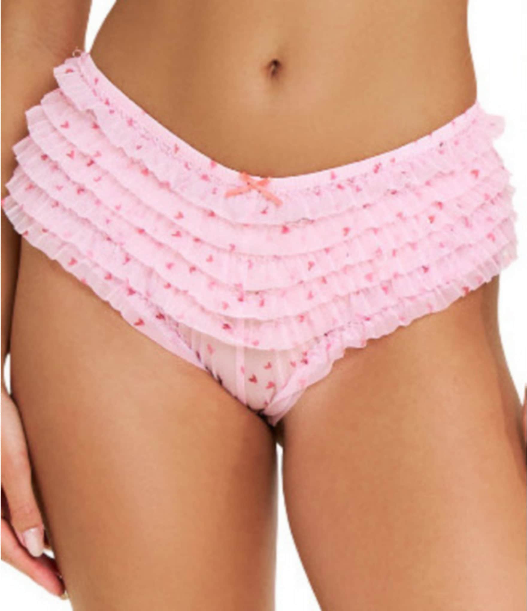HONEYDEW Rumba Mesh Tiered Ruffled Heart Print Cheeky Hipster Panty